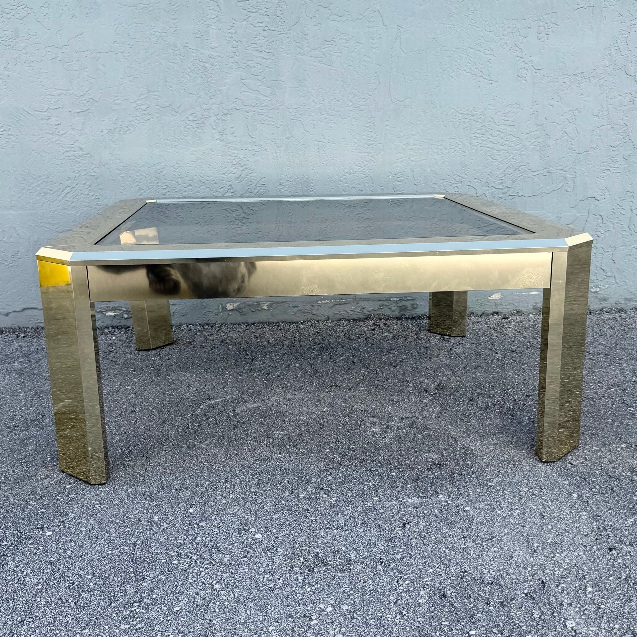 Vintage Art Deco Gold and Smoked Glass Coffee Table Dolphin & Flamingo