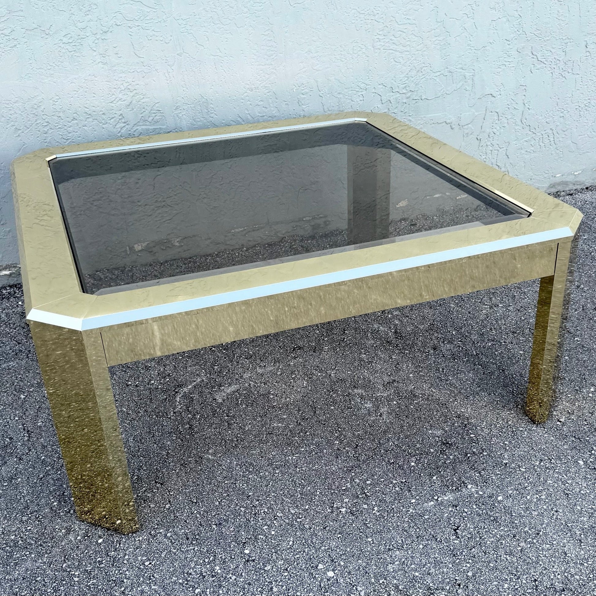 Vintage Art Deco Gold and Smoked Glass Coffee Table Dolphin & Flamingo