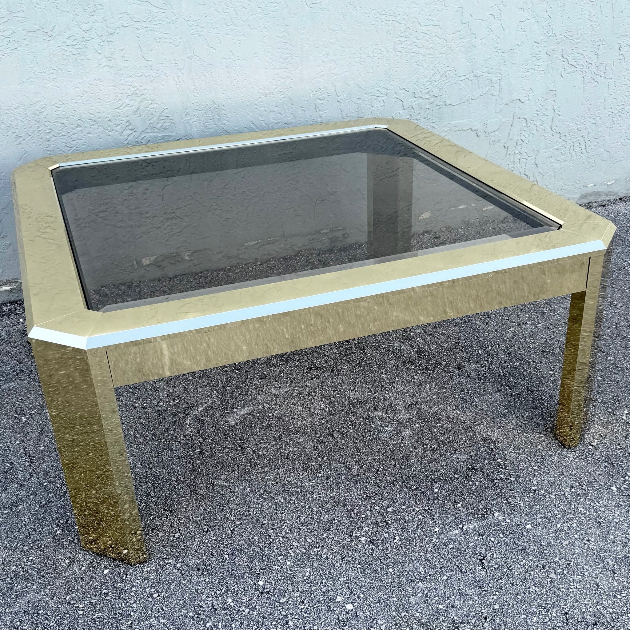 Vintage Art Deco Gold and Smoked Glass Coffee Table Dolphin & Flamingo