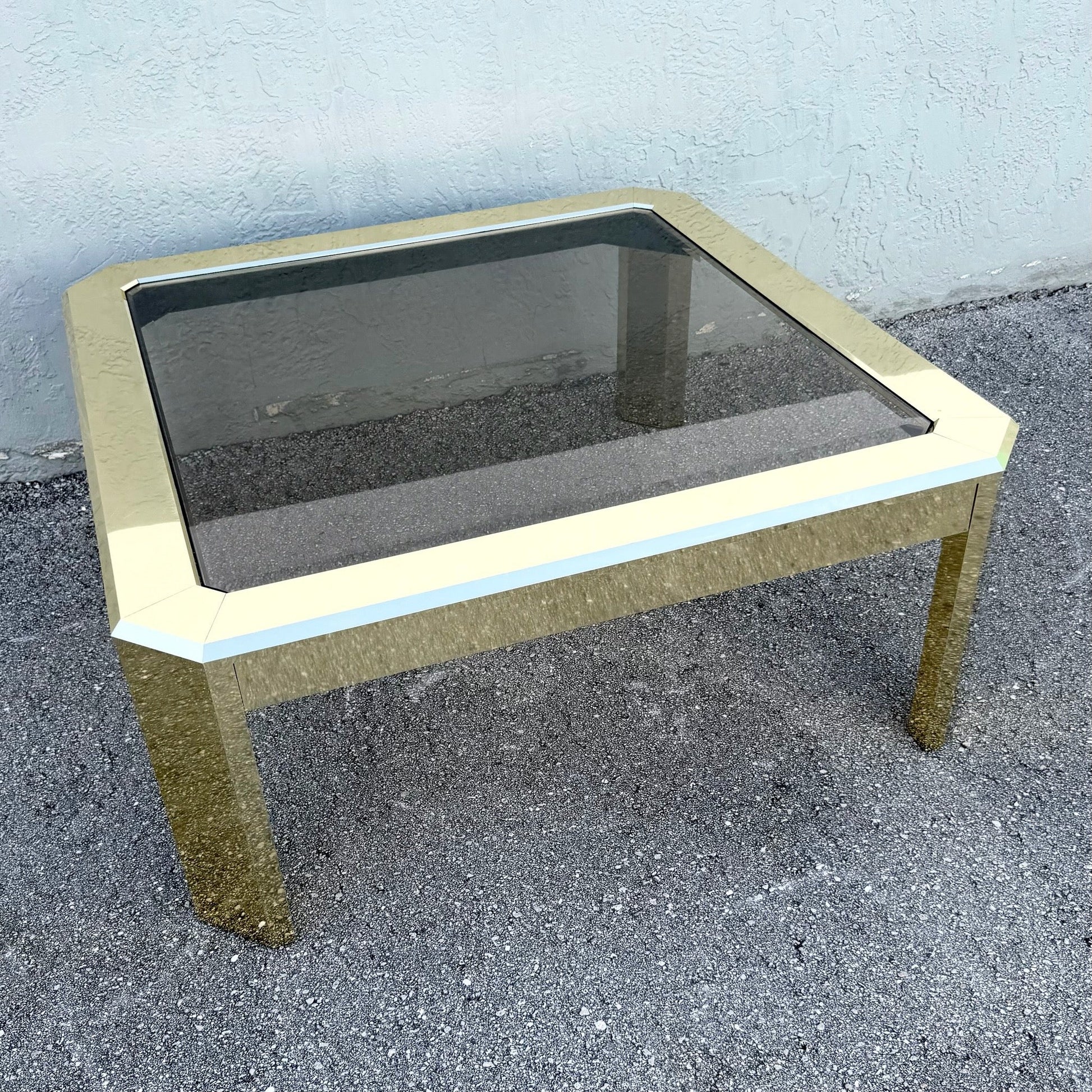 Vintage Art Deco Gold and Smoked Glass Coffee Table Dolphin & Flamingo