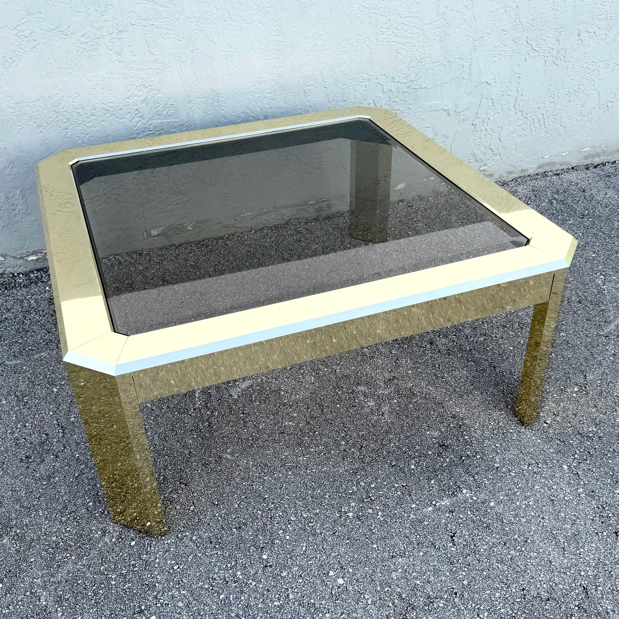 Vintage Art Deco Gold and Smoked Glass Coffee Table Dolphin & Flamingo