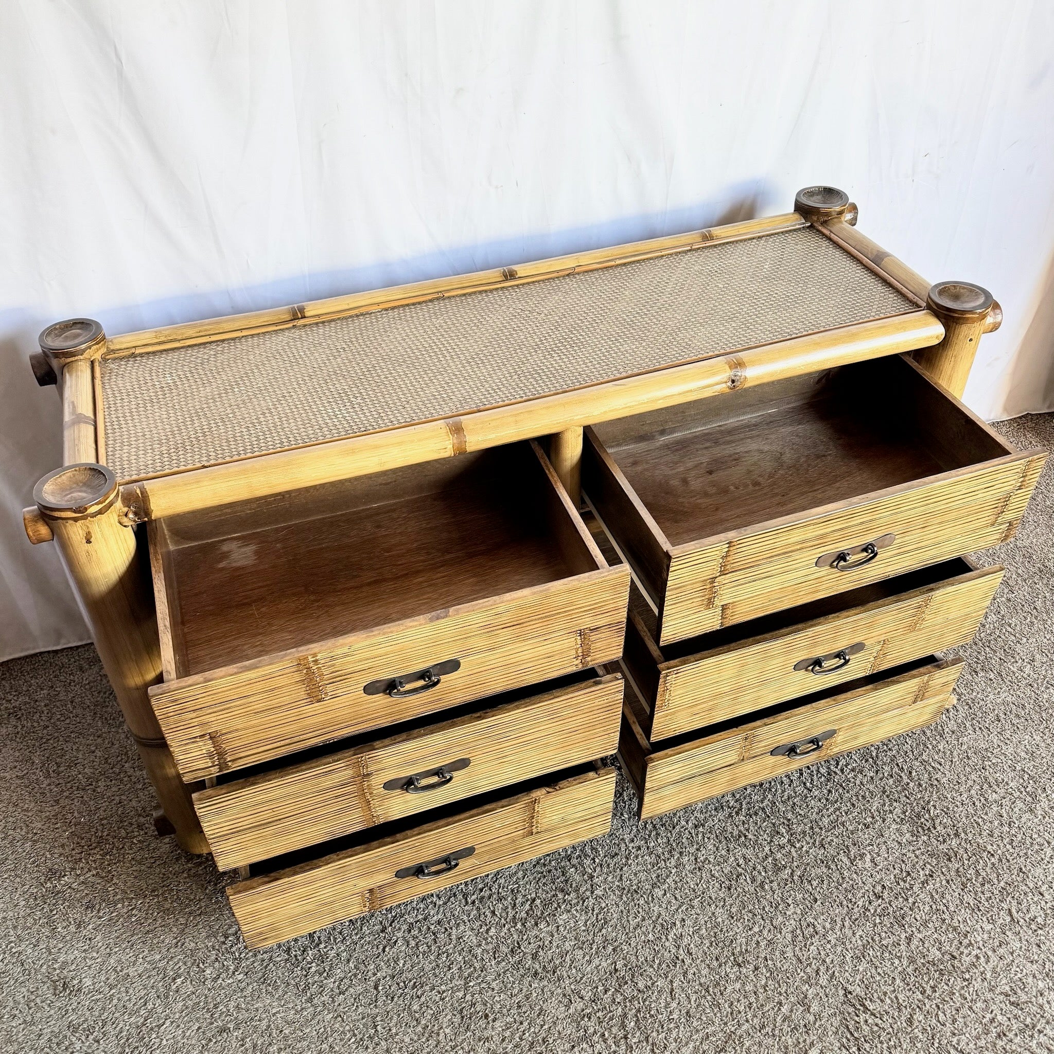 Vintage Boho Chic Chunky Bamboo Dresser - 6 Drawers
