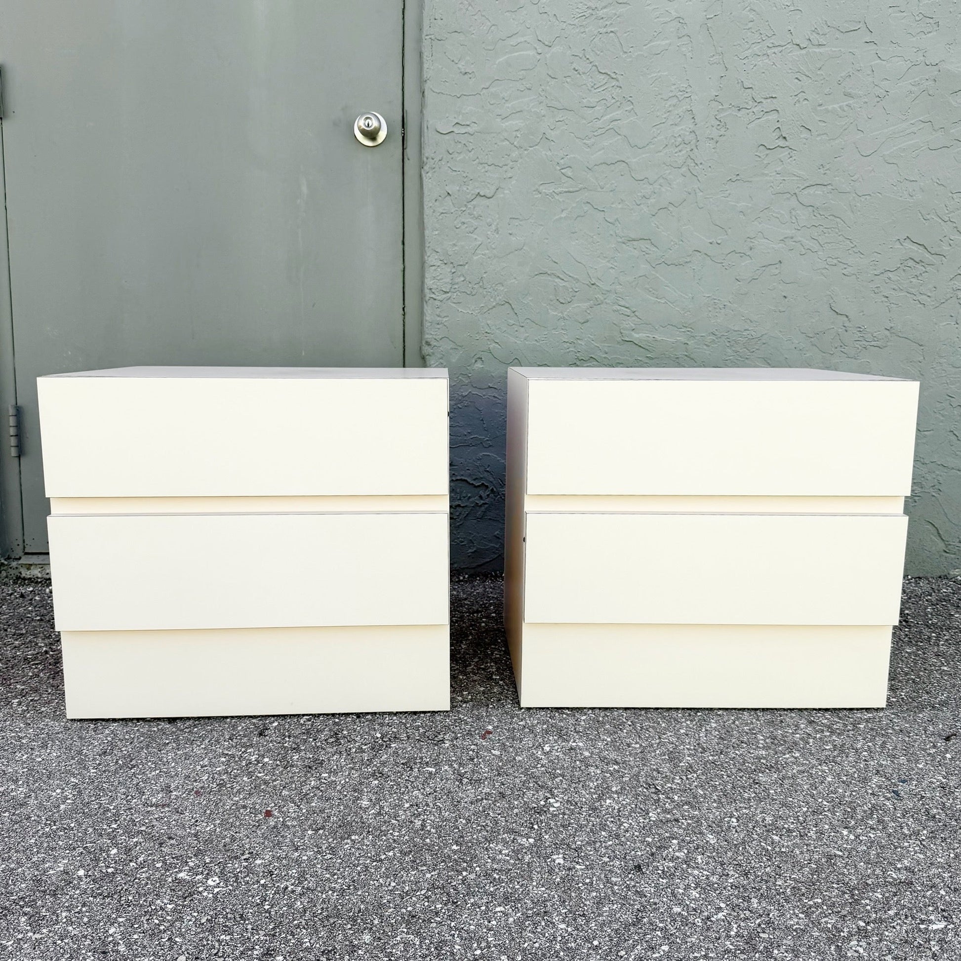 Postmodern Light Pink Laminate Nightstands - A Pair Dolphin & Flamingo