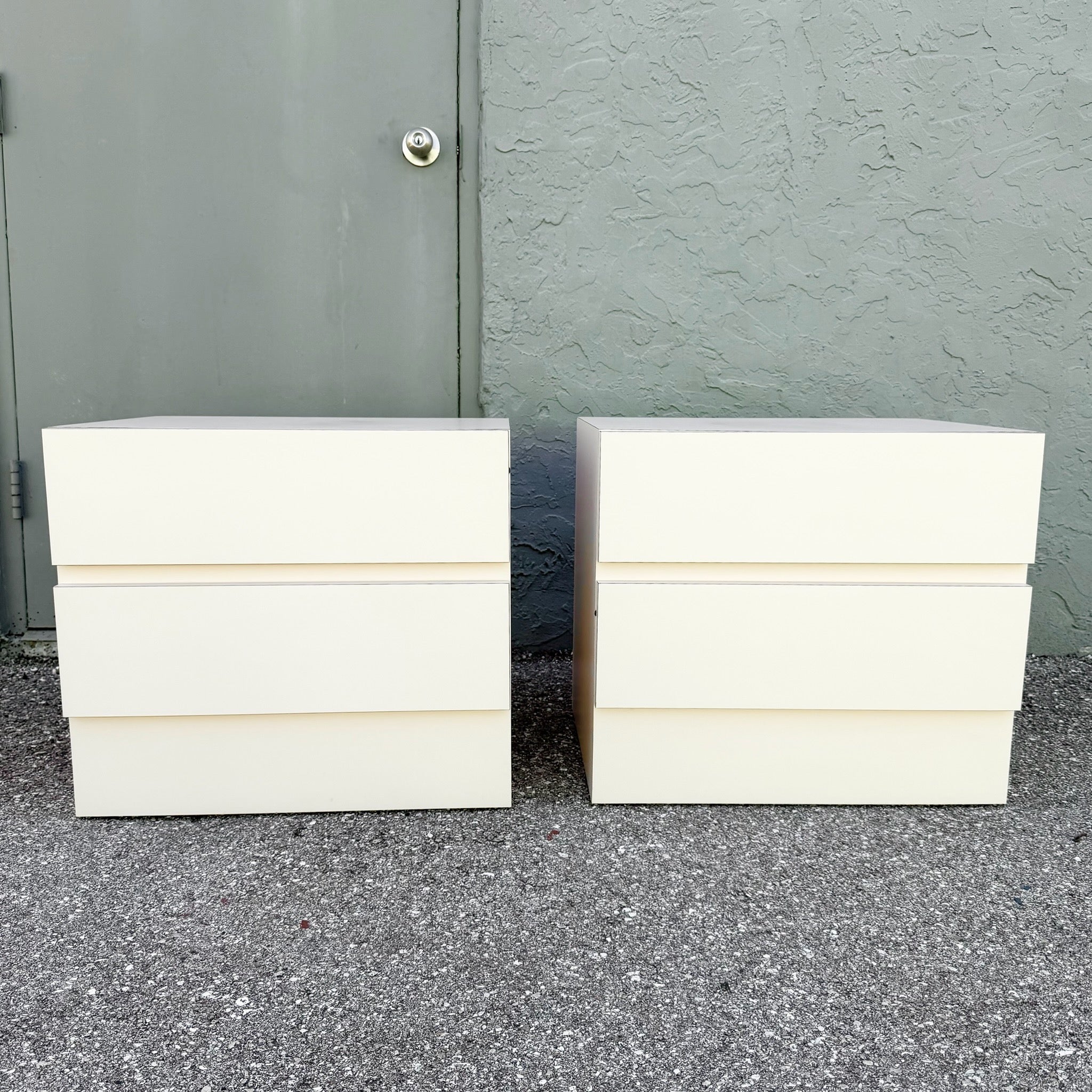 Postmodern Light Pink Laminate Nightstands - A Pair Dolphin & Flamingo