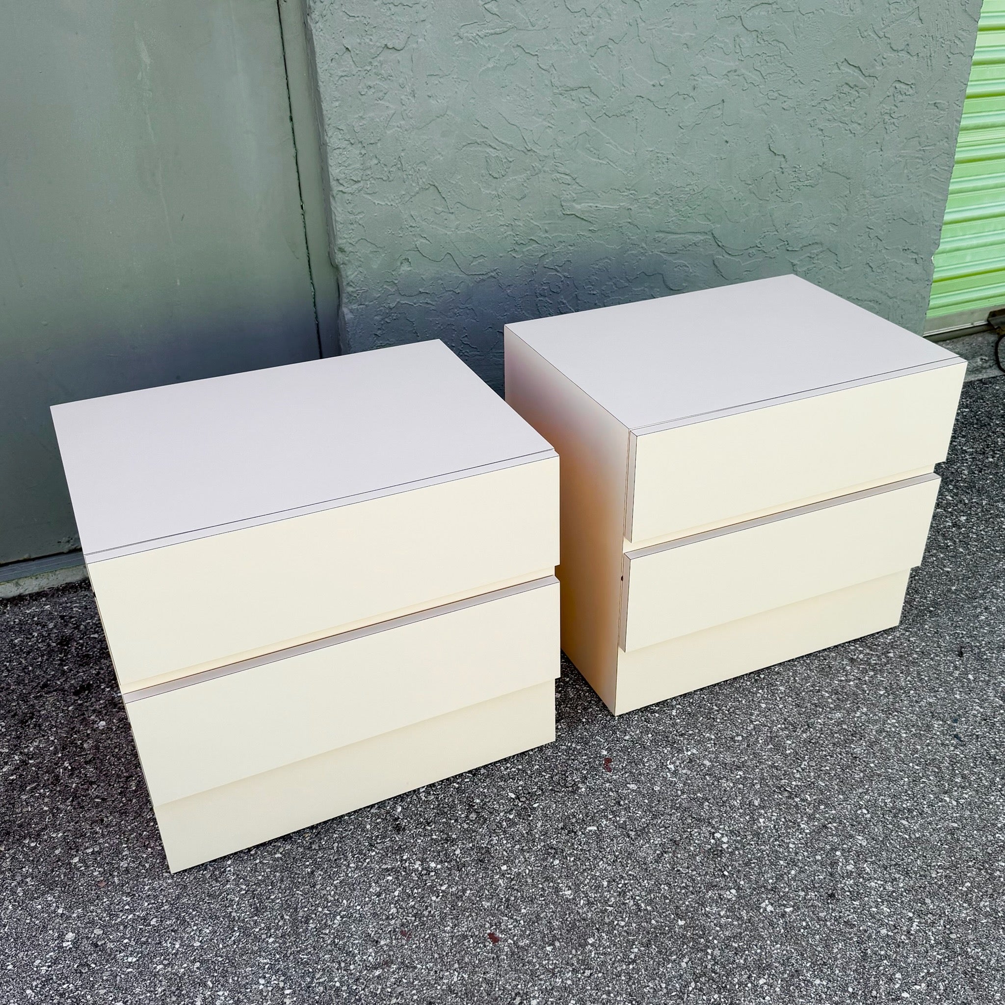 Postmodern Light Pink Laminate Nightstands - A Pair Dolphin & Flamingo