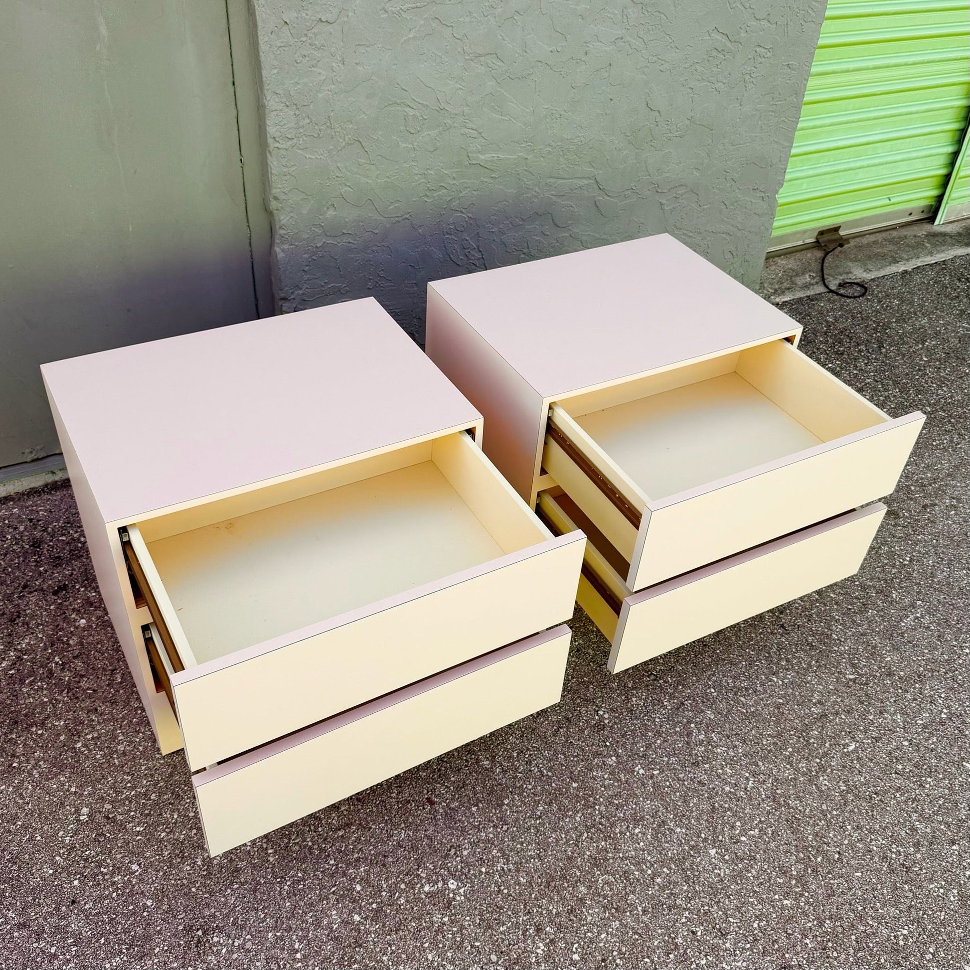 Postmodern Light Pink Laminate Nightstands - A Pair Dolphin & Flamingo