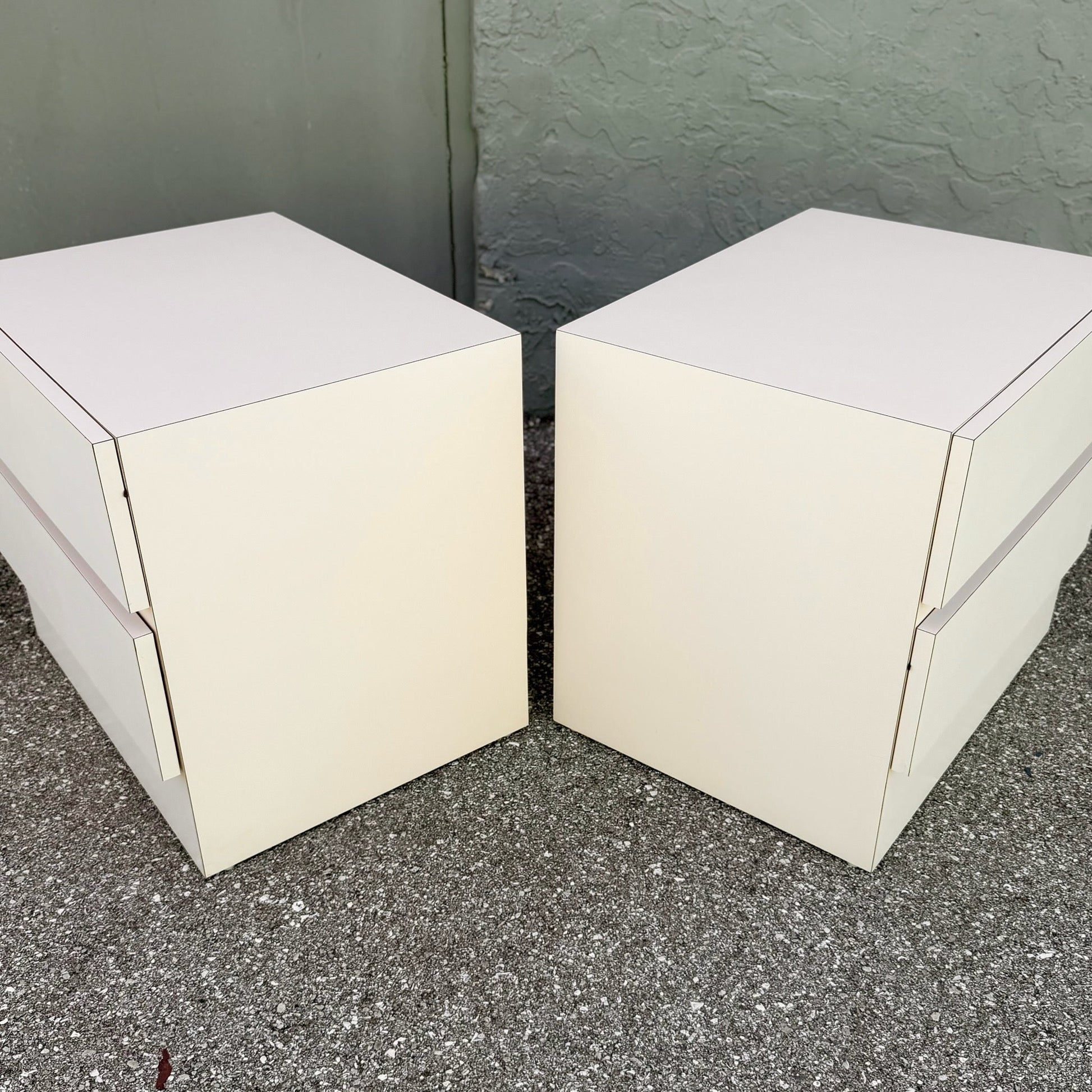 Postmodern Light Pink Laminate Nightstands - A Pair Dolphin & Flamingo