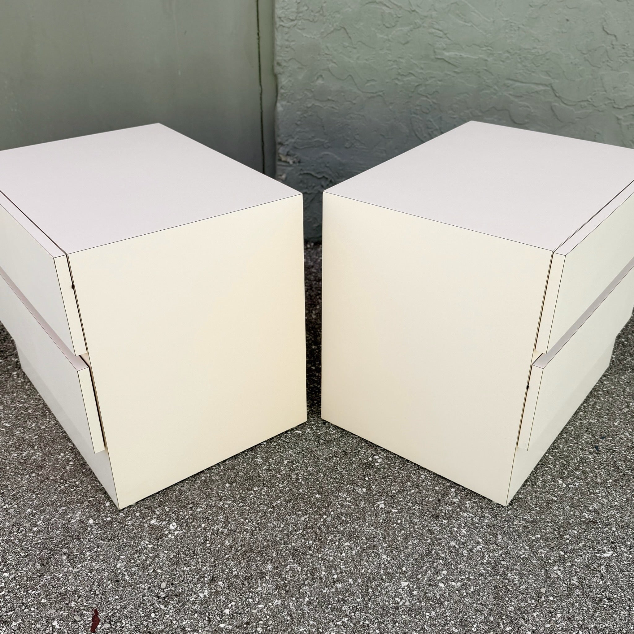 Postmodern Light Pink Laminate Nightstands - A Pair Dolphin & Flamingo