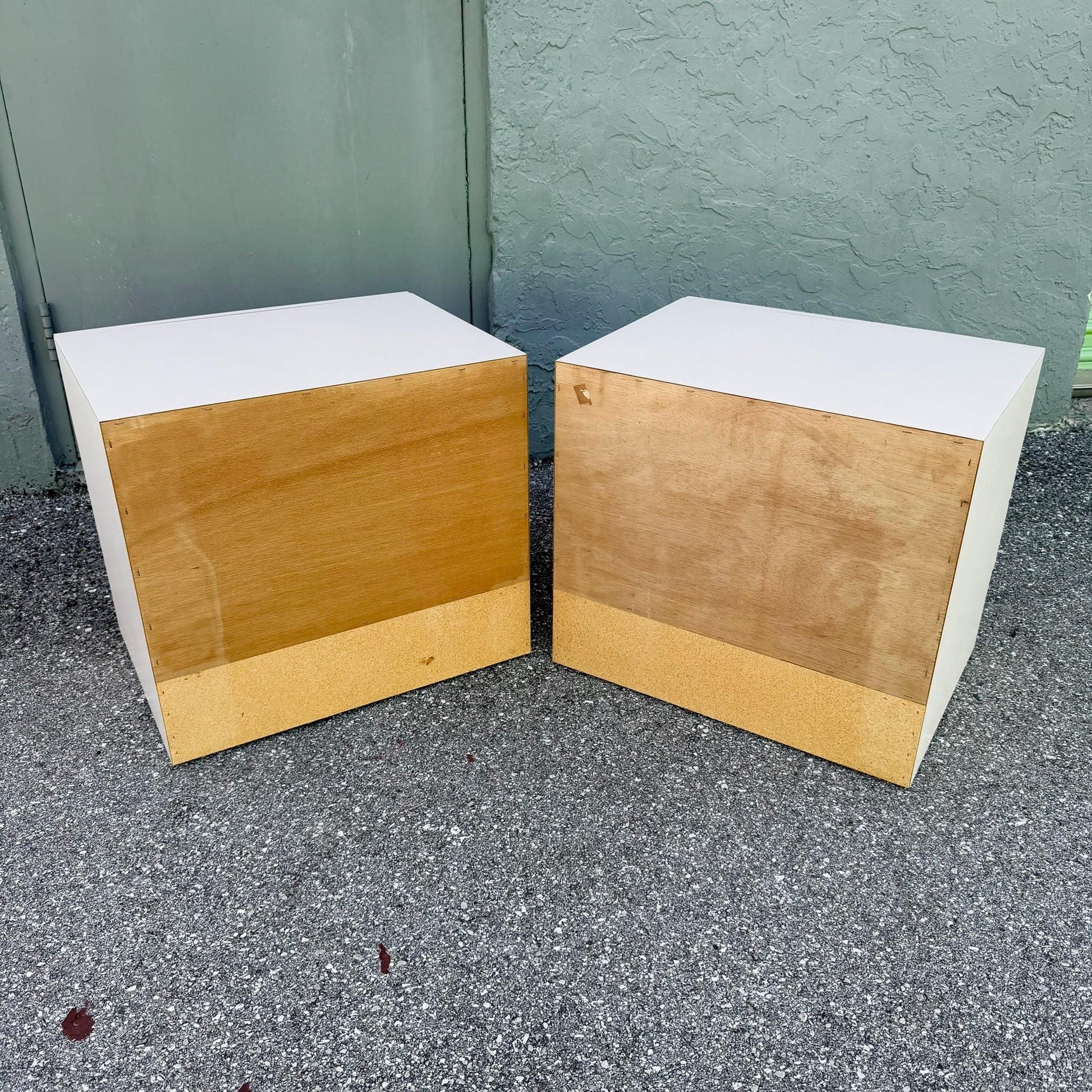 Postmodern Light Pink Laminate Nightstands - A Pair Dolphin & Flamingo