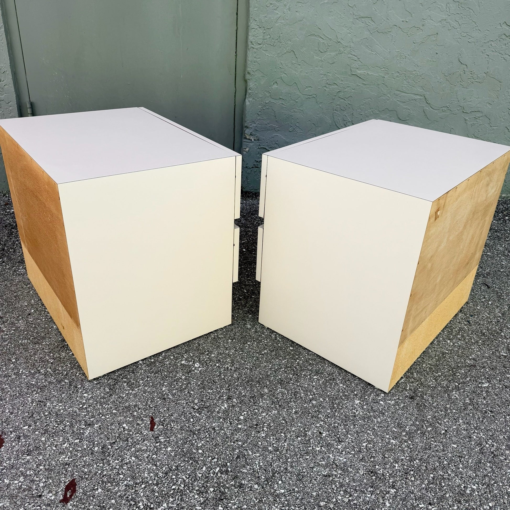 Postmodern Light Pink Laminate Nightstands - A Pair Dolphin & Flamingo