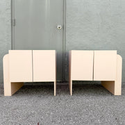 Art Deco Pink Laminate Waterfall Cabinet/Nightstands - A Pair Dolphin & Flamingo