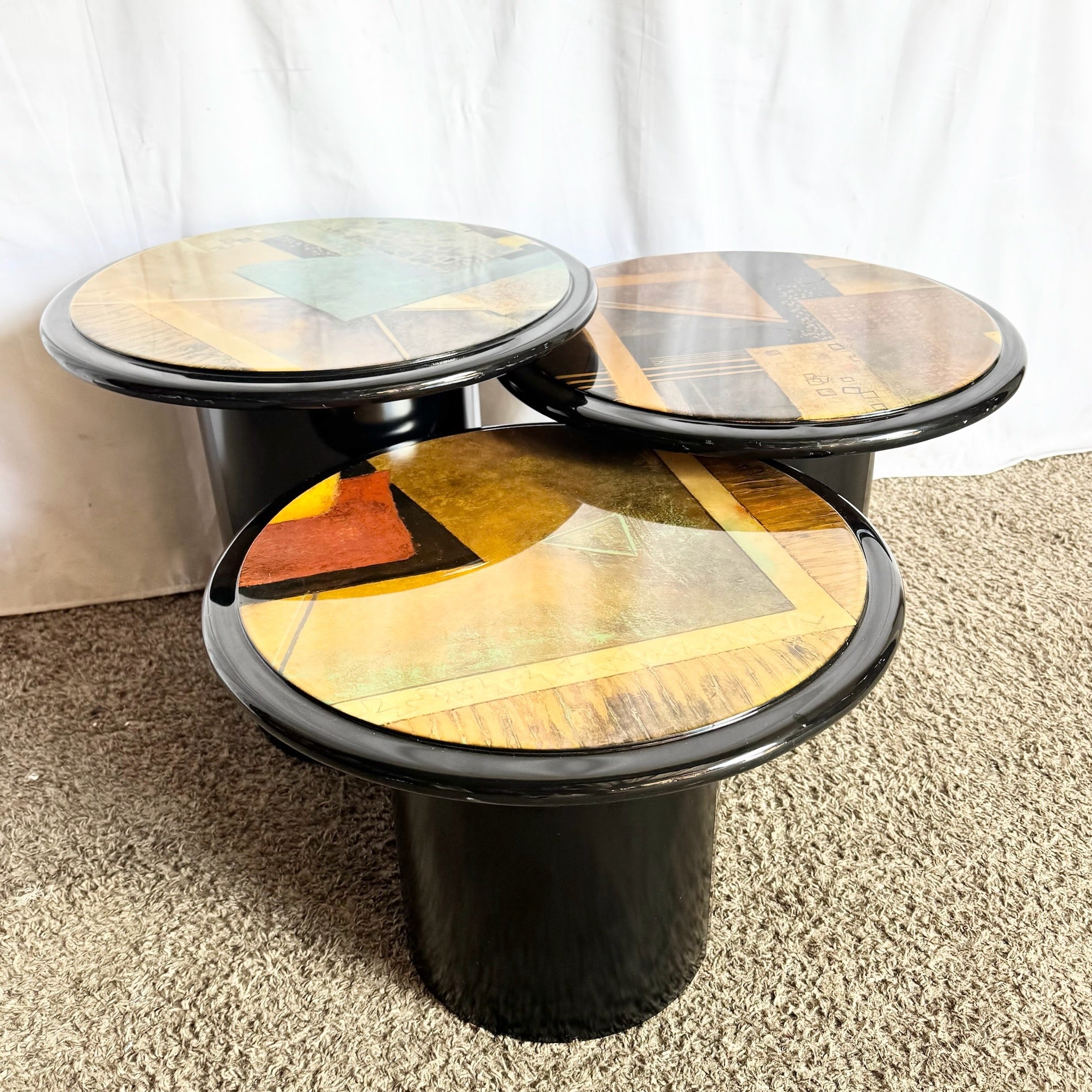 Postmodern Black and Abstract Nesting Mushroom Tables - Set of 3