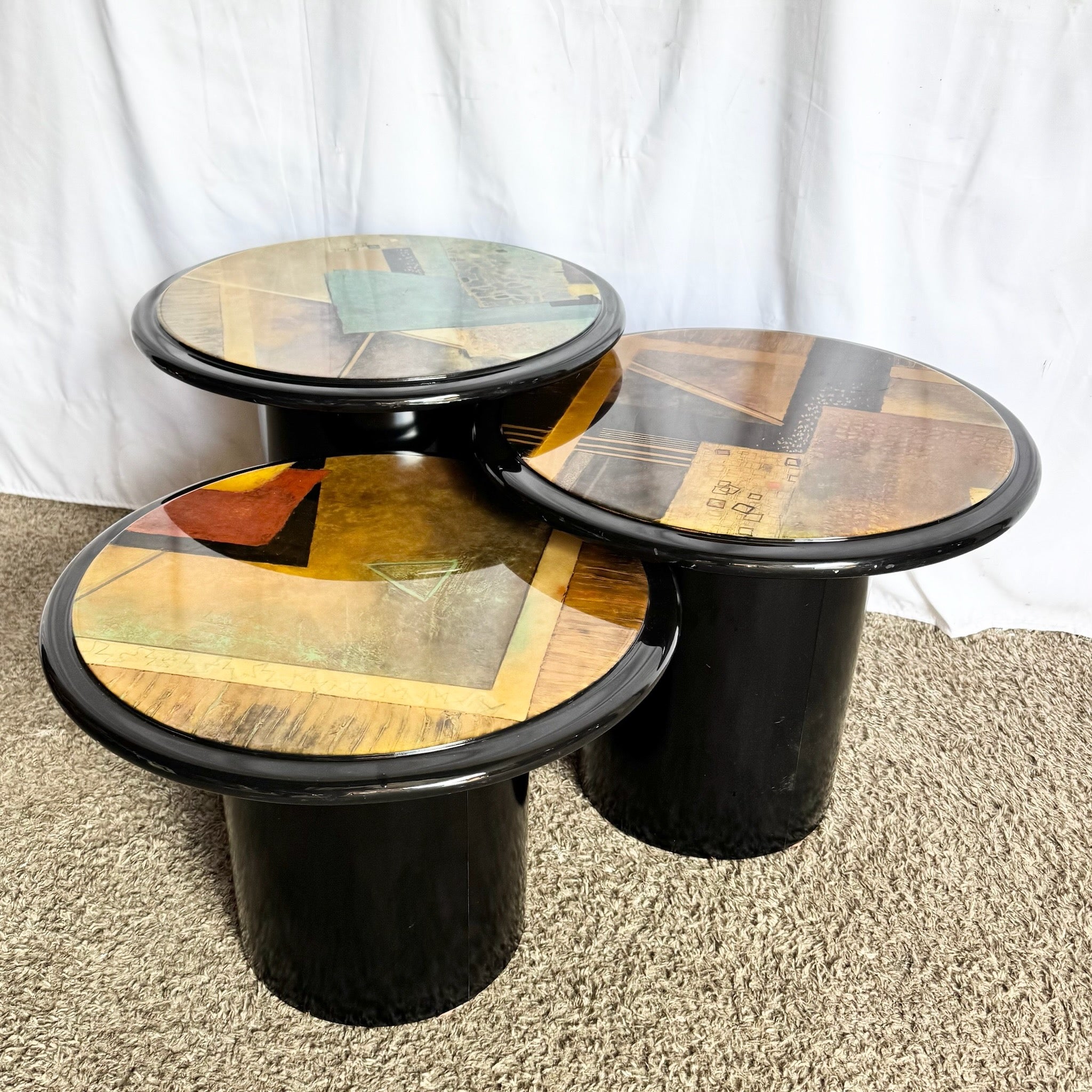 Postmodern Black and Abstract Nesting Mushroom Tables - Set of 3