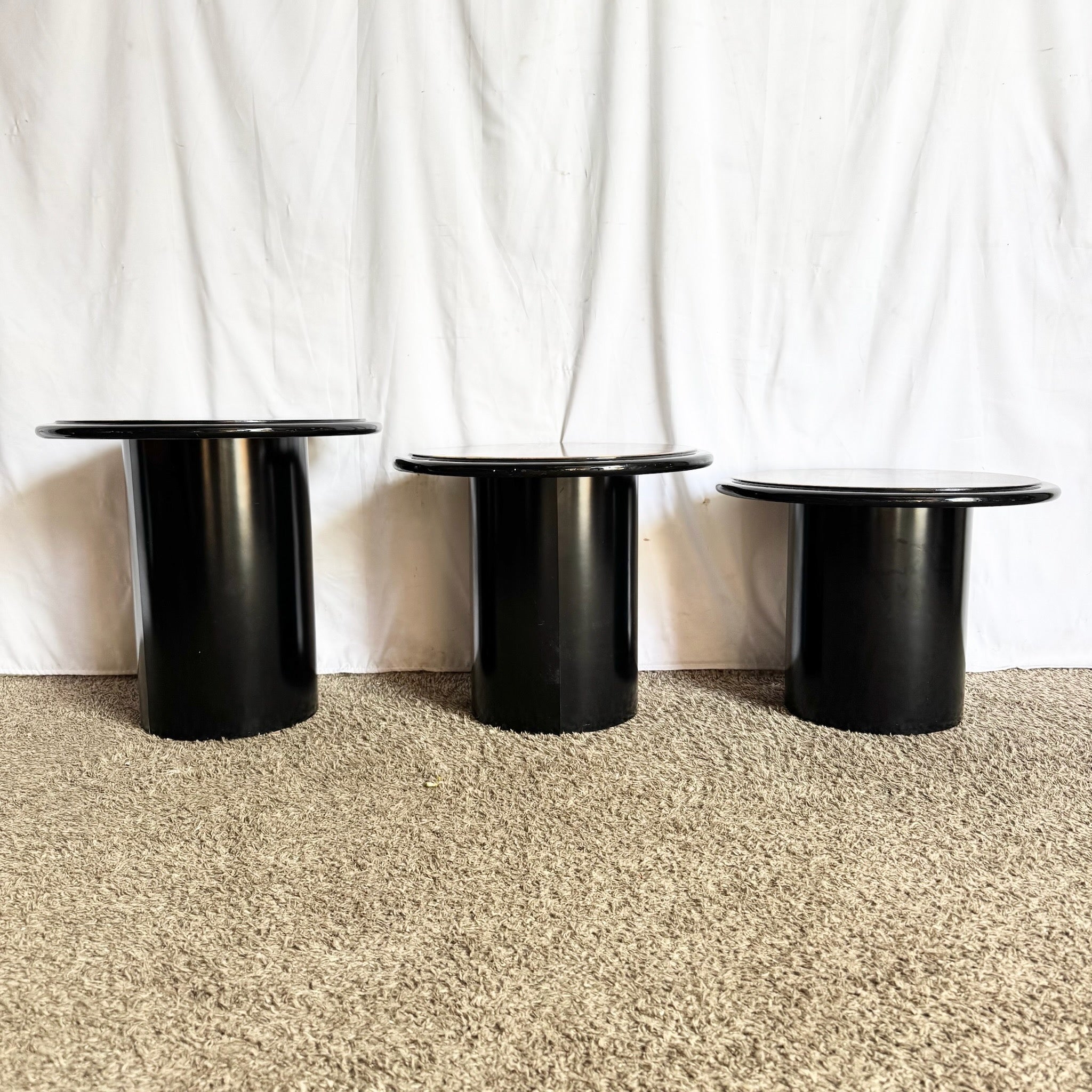 Postmodern Black and Abstract Nesting Mushroom Tables - Set of 3