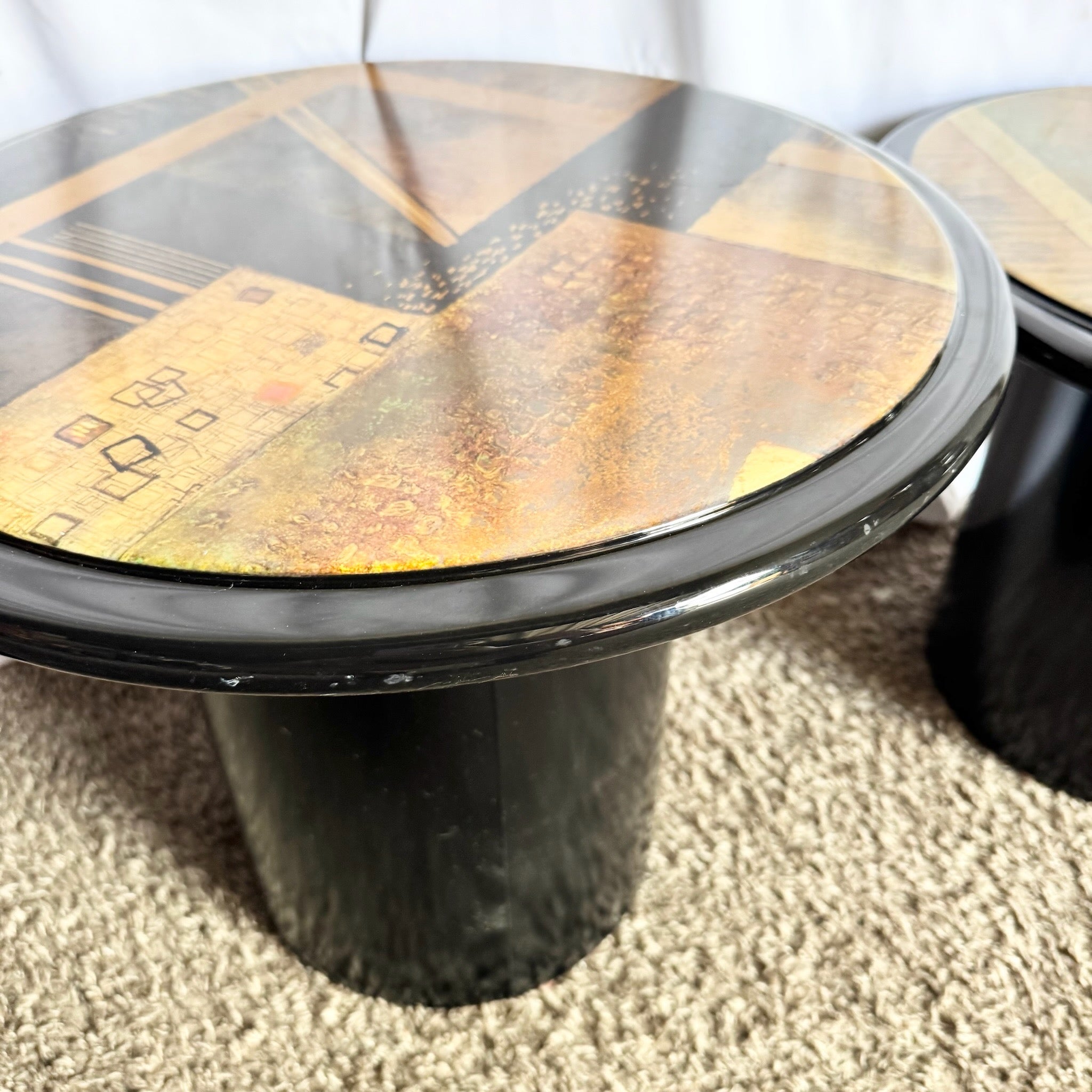 Postmodern Black and Abstract Nesting Mushroom Tables - Set of 3