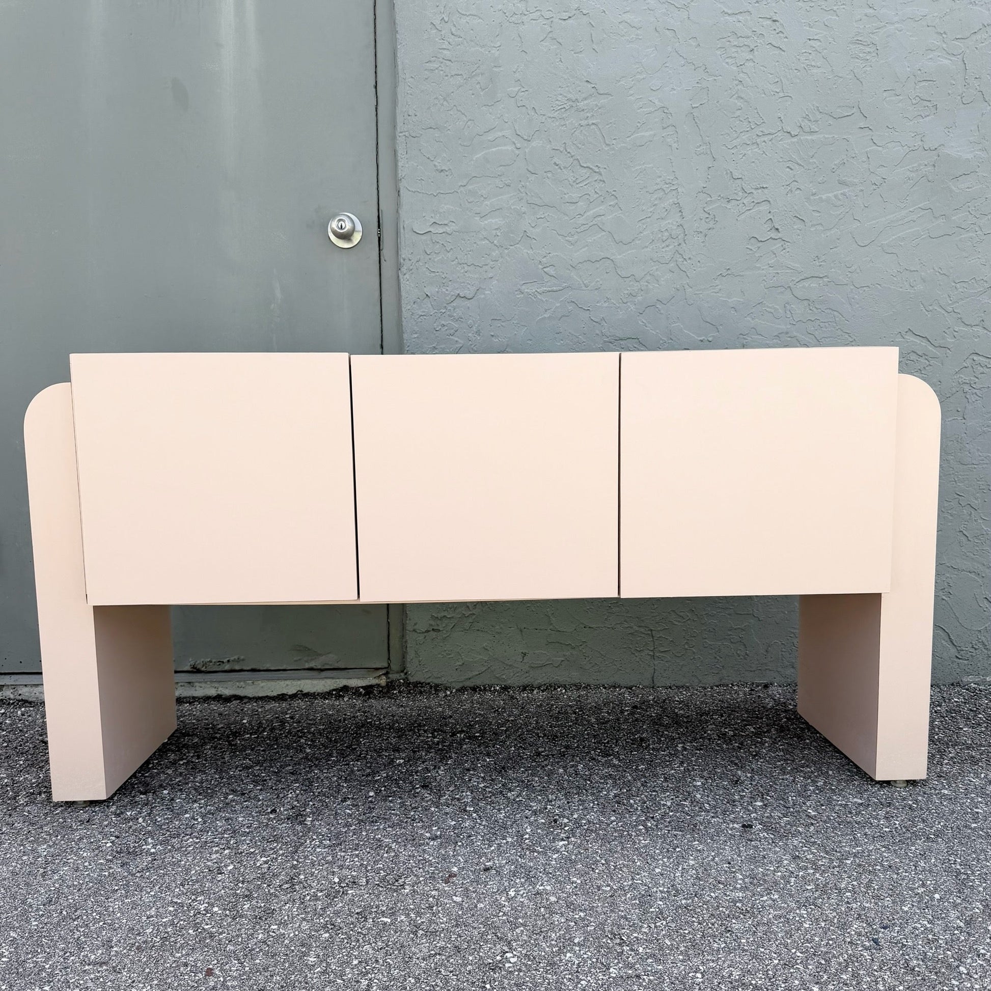 Art Deco Pink Laminate Waterfall Floating Credenza Dolphin & Flamingo