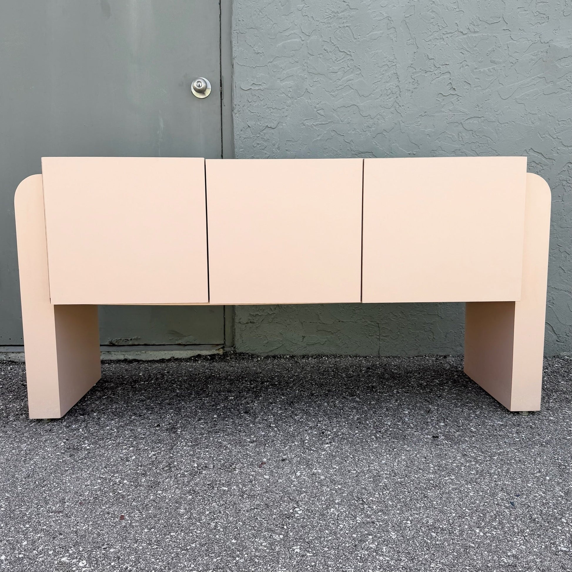 Art Deco Pink Laminate Waterfall Floating Credenza Dolphin & Flamingo