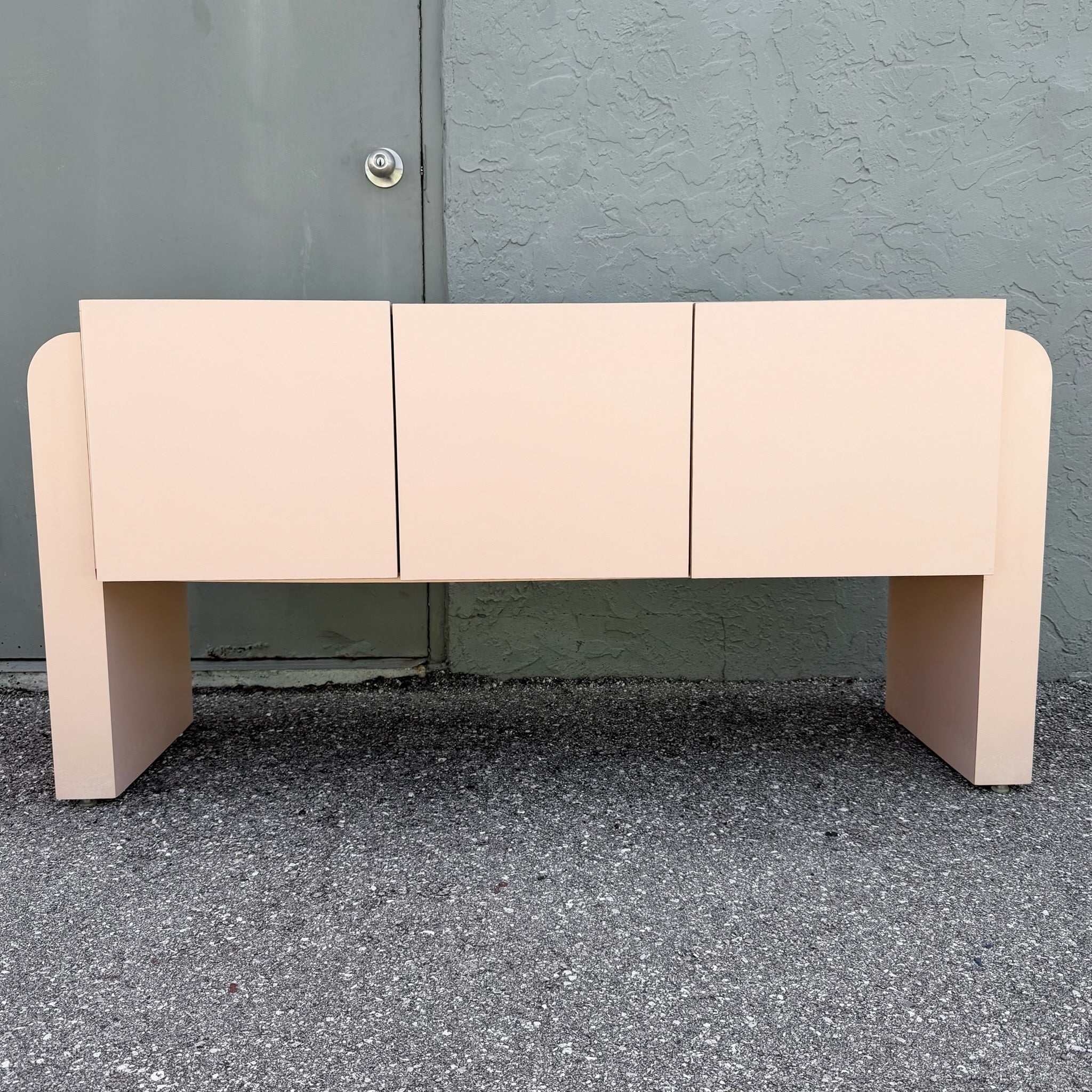 Art Deco Pink Laminate Waterfall Floating Credenza Dolphin & Flamingo