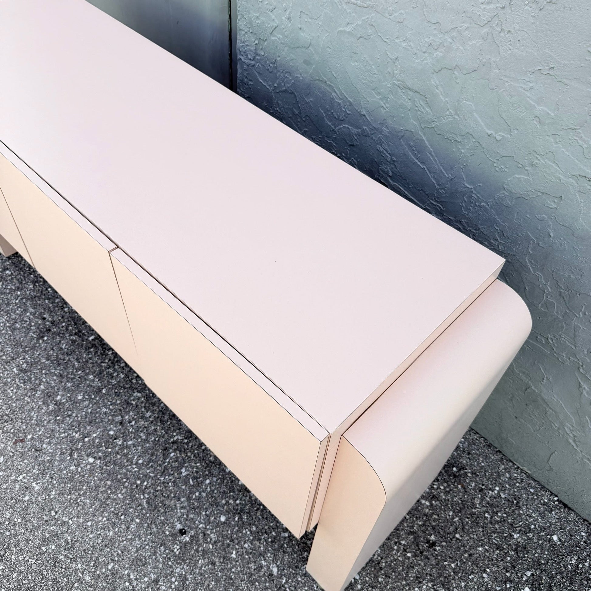 Art Deco Pink Laminate Waterfall Floating Credenza Dolphin & Flamingo