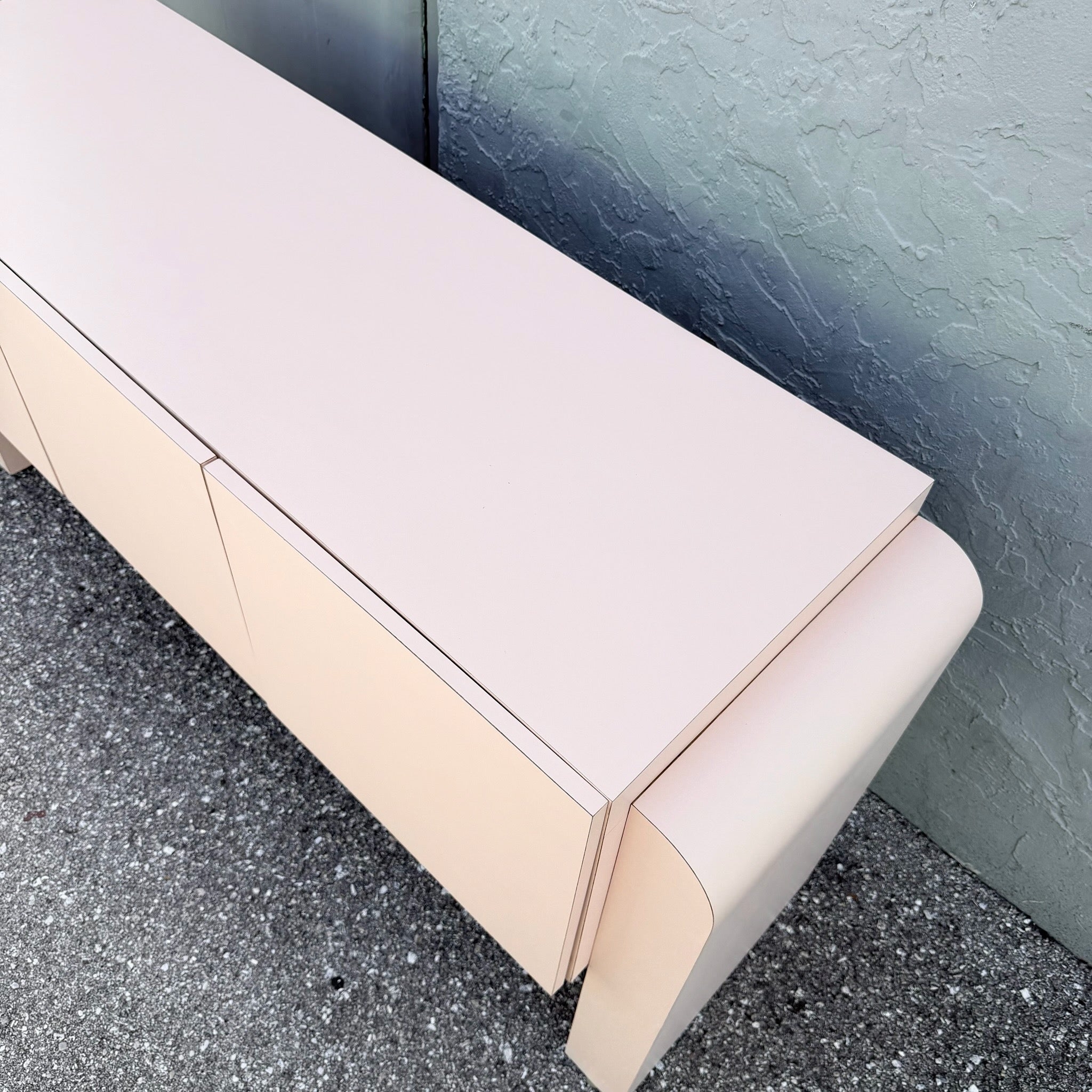 Art Deco Pink Laminate Waterfall Floating Credenza Dolphin & Flamingo
