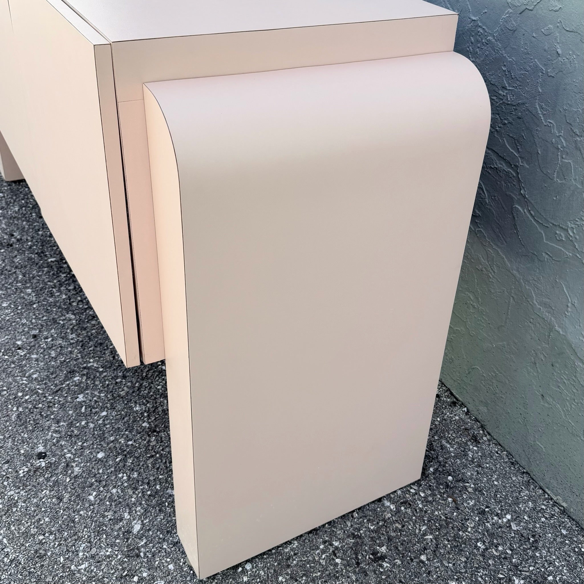 Art Deco Pink Laminate Waterfall Floating Credenza Dolphin & Flamingo