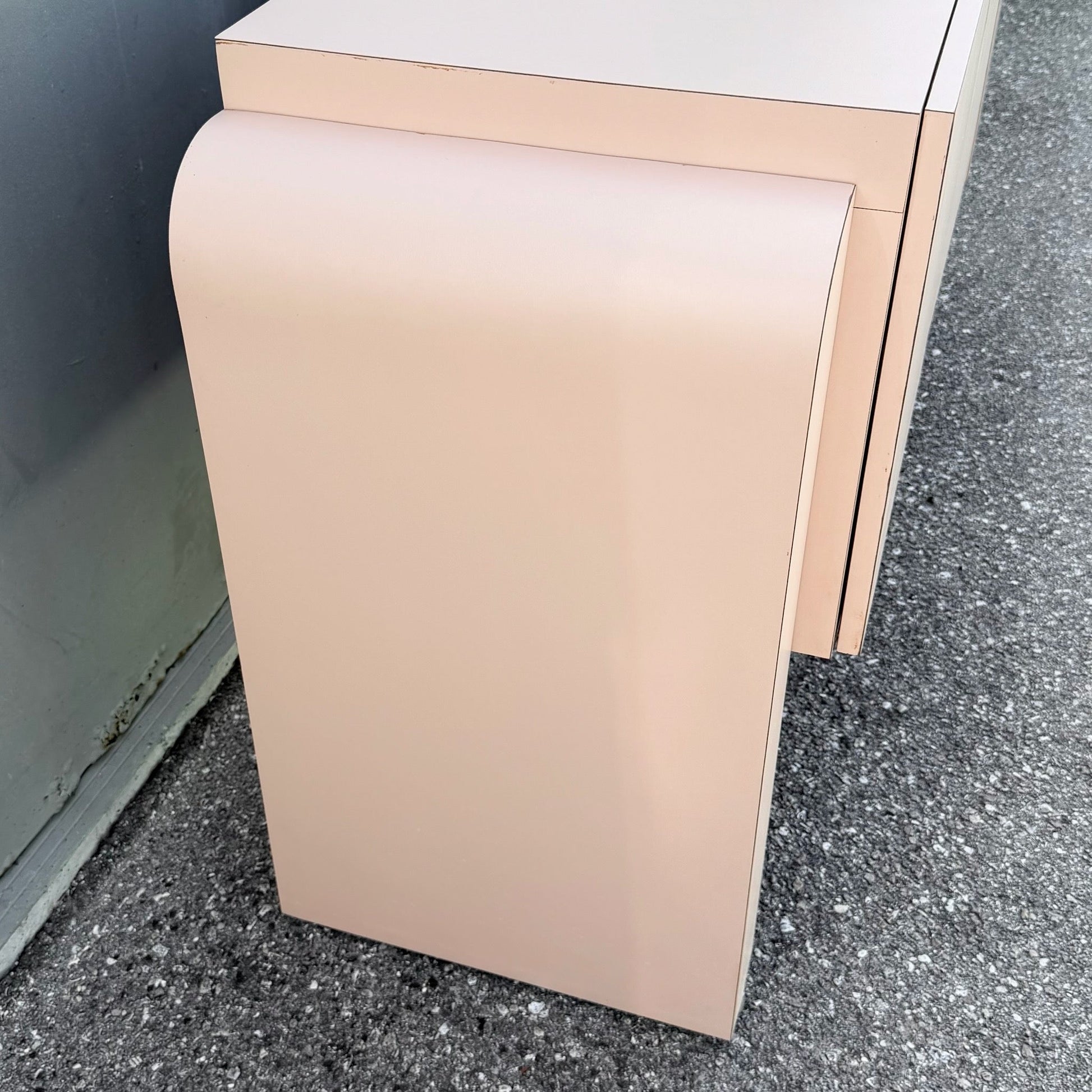 Art Deco Pink Laminate Waterfall Floating Credenza Dolphin & Flamingo