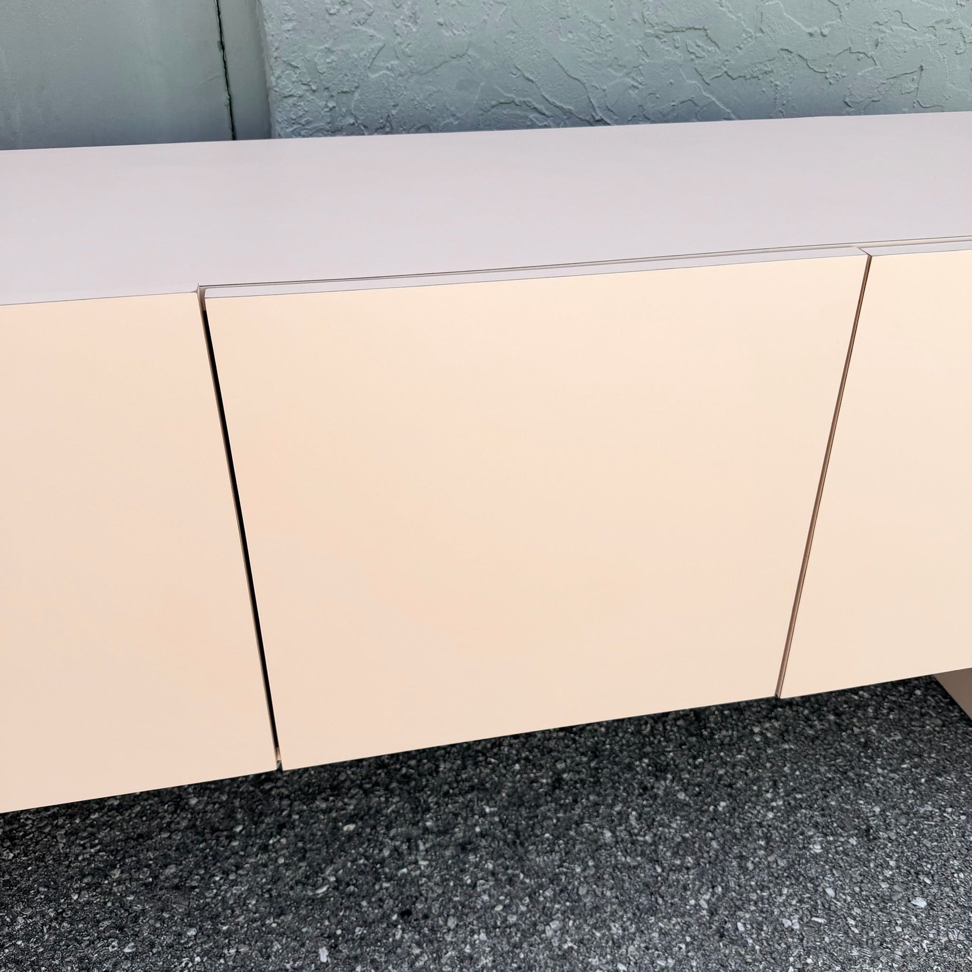 Art Deco Pink Laminate Waterfall Floating Credenza Dolphin & Flamingo