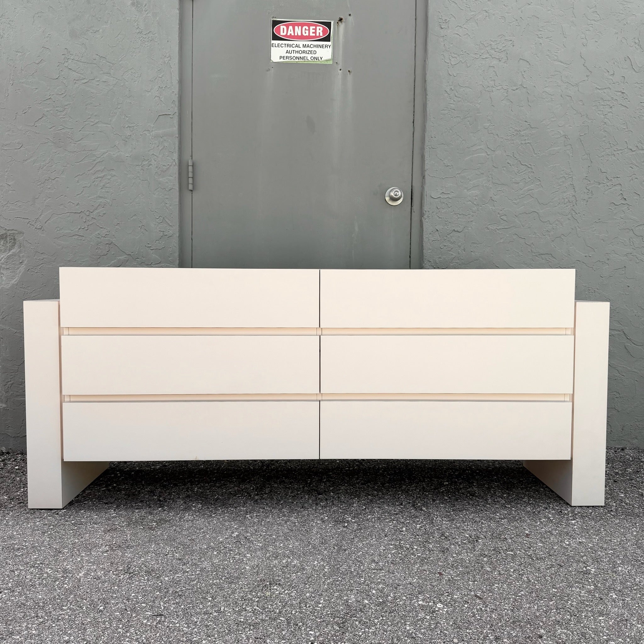 Postmodern Light Pink Laminate Floating Dresser Dolphin & Flamingo
