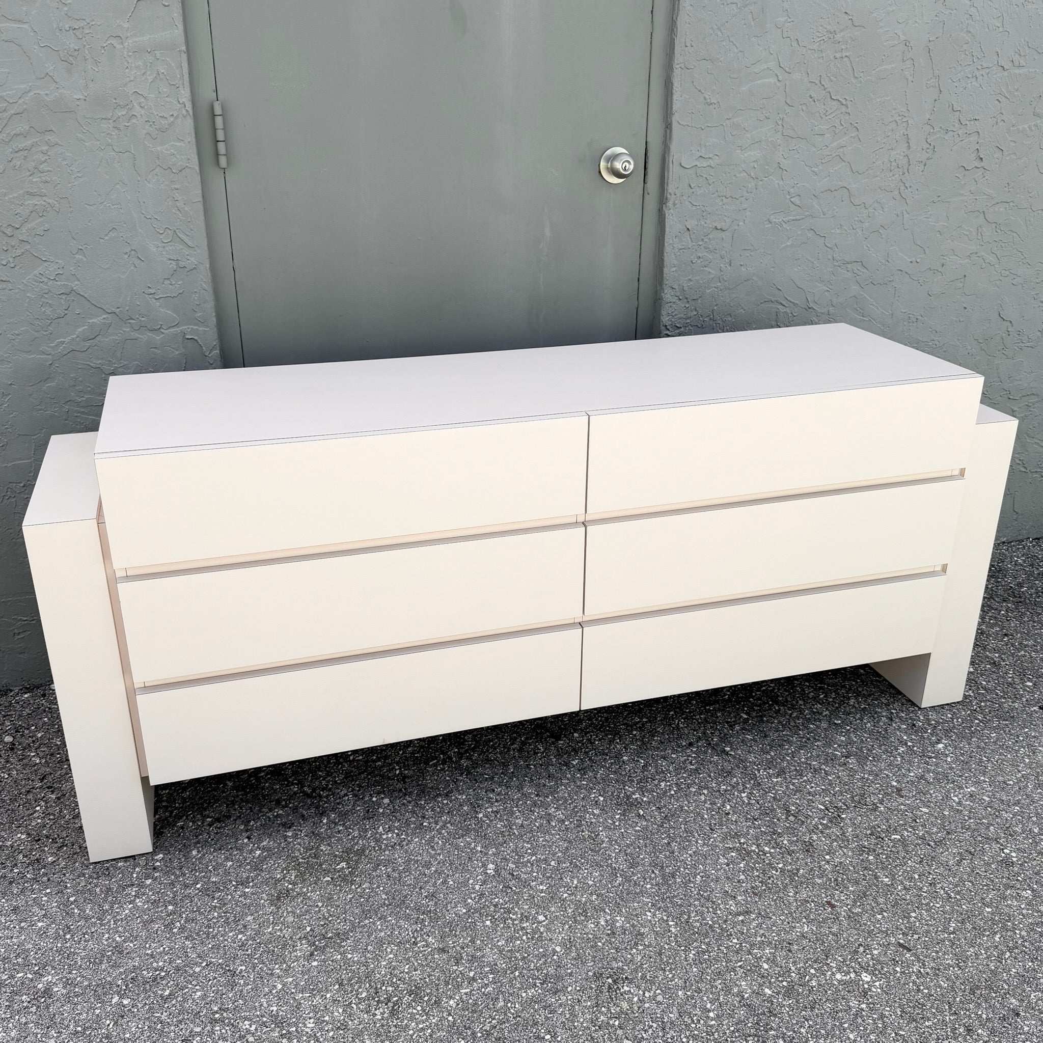 Postmodern Light Pink Laminate Floating Dresser Dolphin & Flamingo