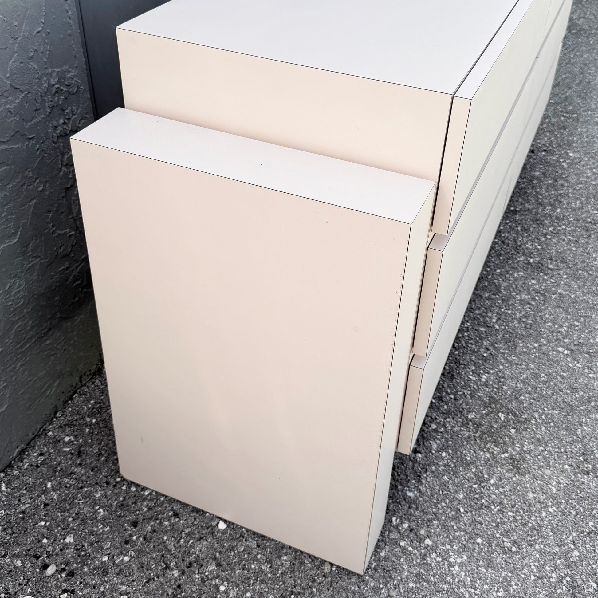 Postmodern Light Pink Laminate Floating Dresser Dolphin & Flamingo