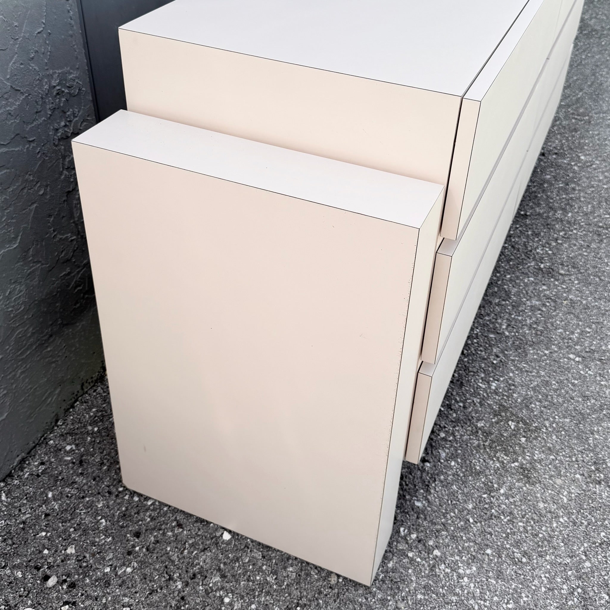 Postmodern Light Pink Laminate Floating Dresser Dolphin & Flamingo