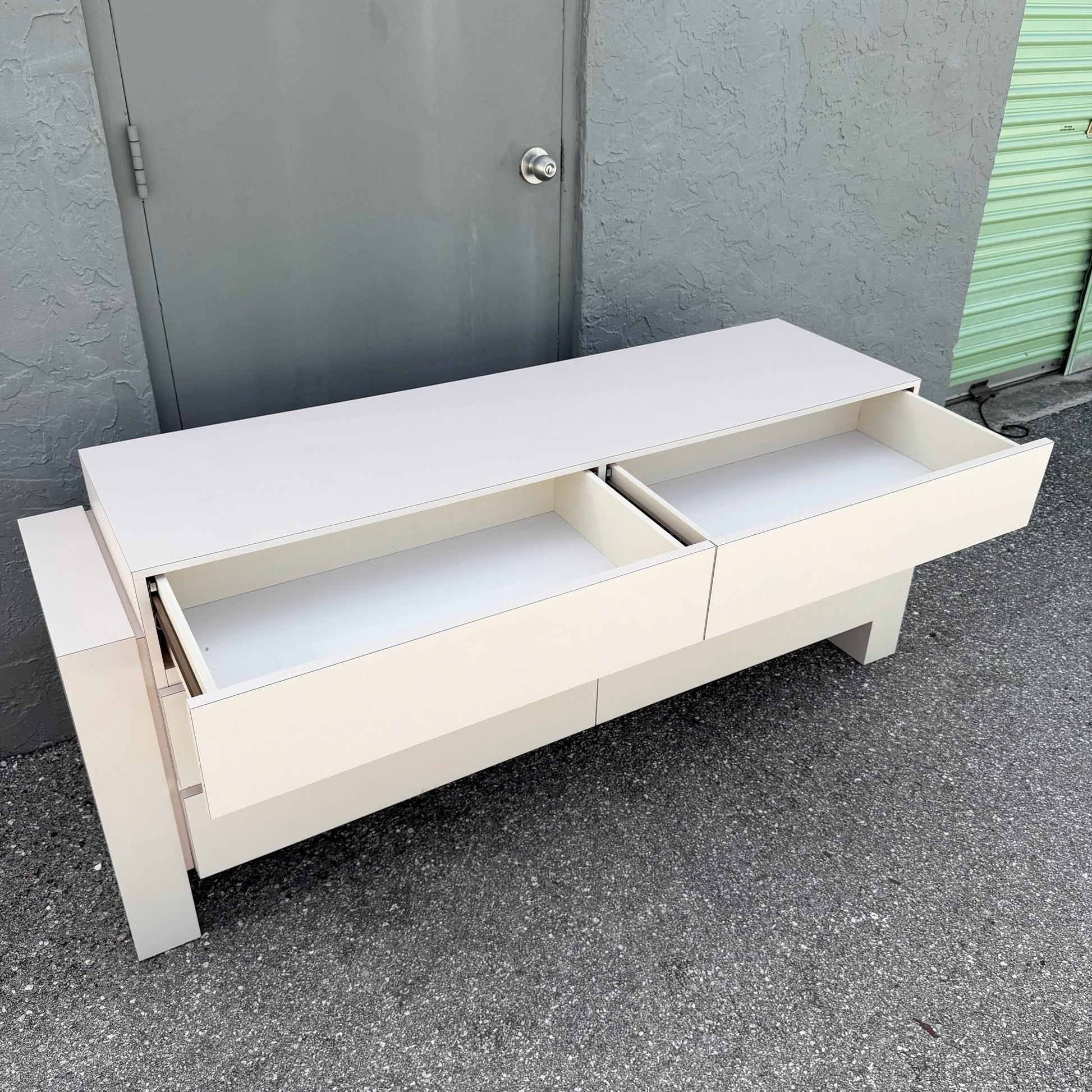 Postmodern Light Pink Laminate Floating Dresser Dolphin & Flamingo