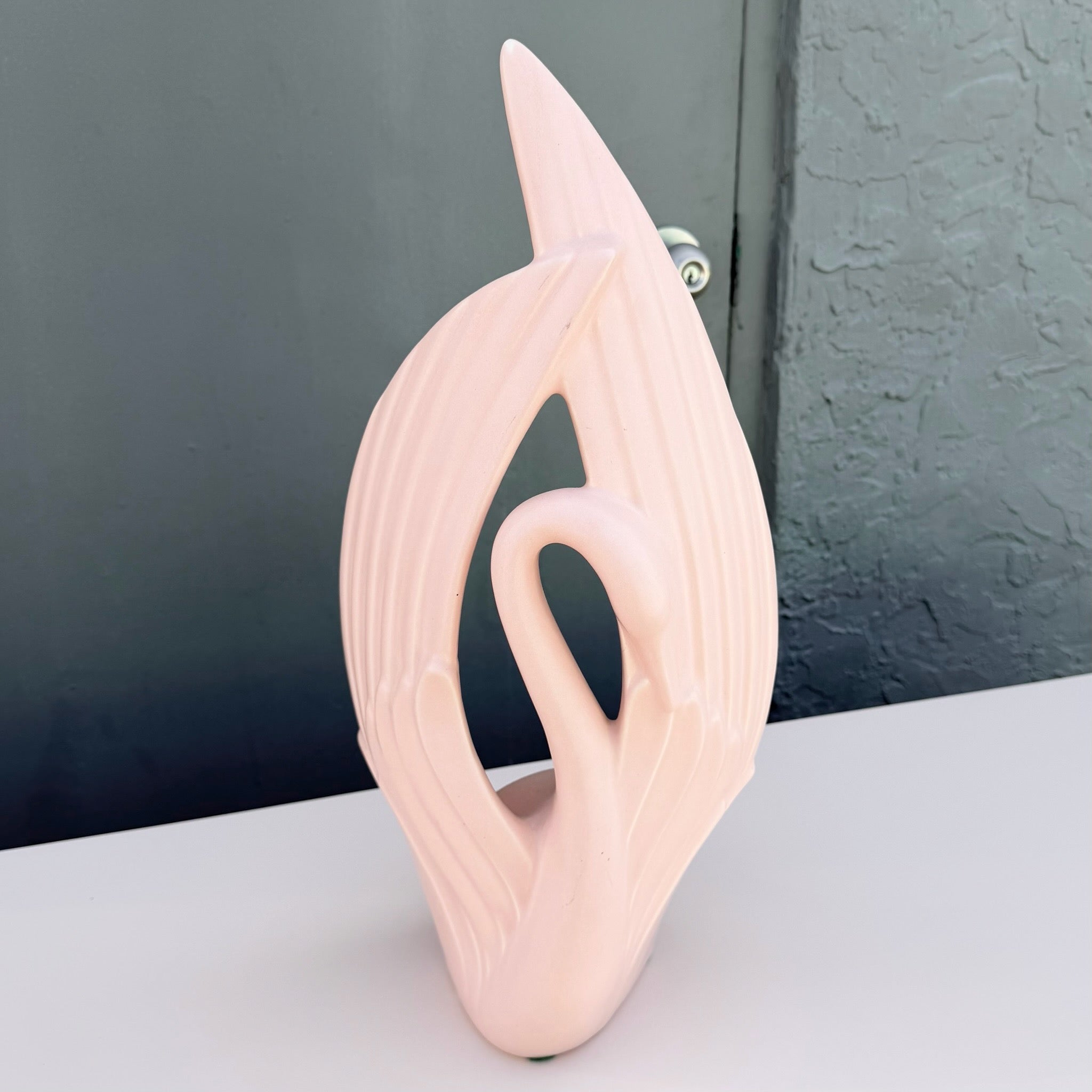 Postmodern Gloss Pink Ceramic Swan Sculpture by Haeger Dolphin & Flamingo