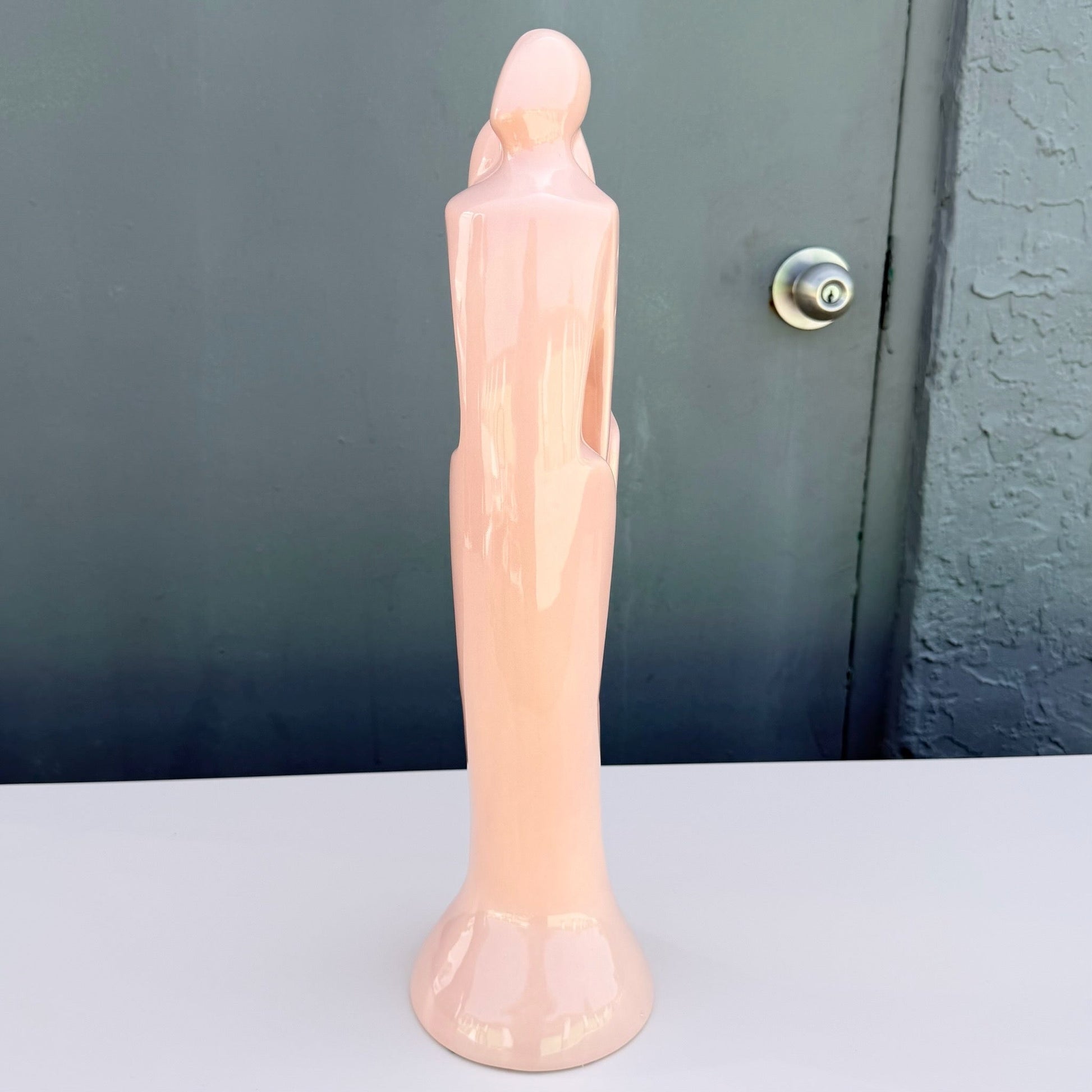 1980s Royal Haeger "Lovers" Pink Gloss Ceramic Statue Dolphin & Flamingo