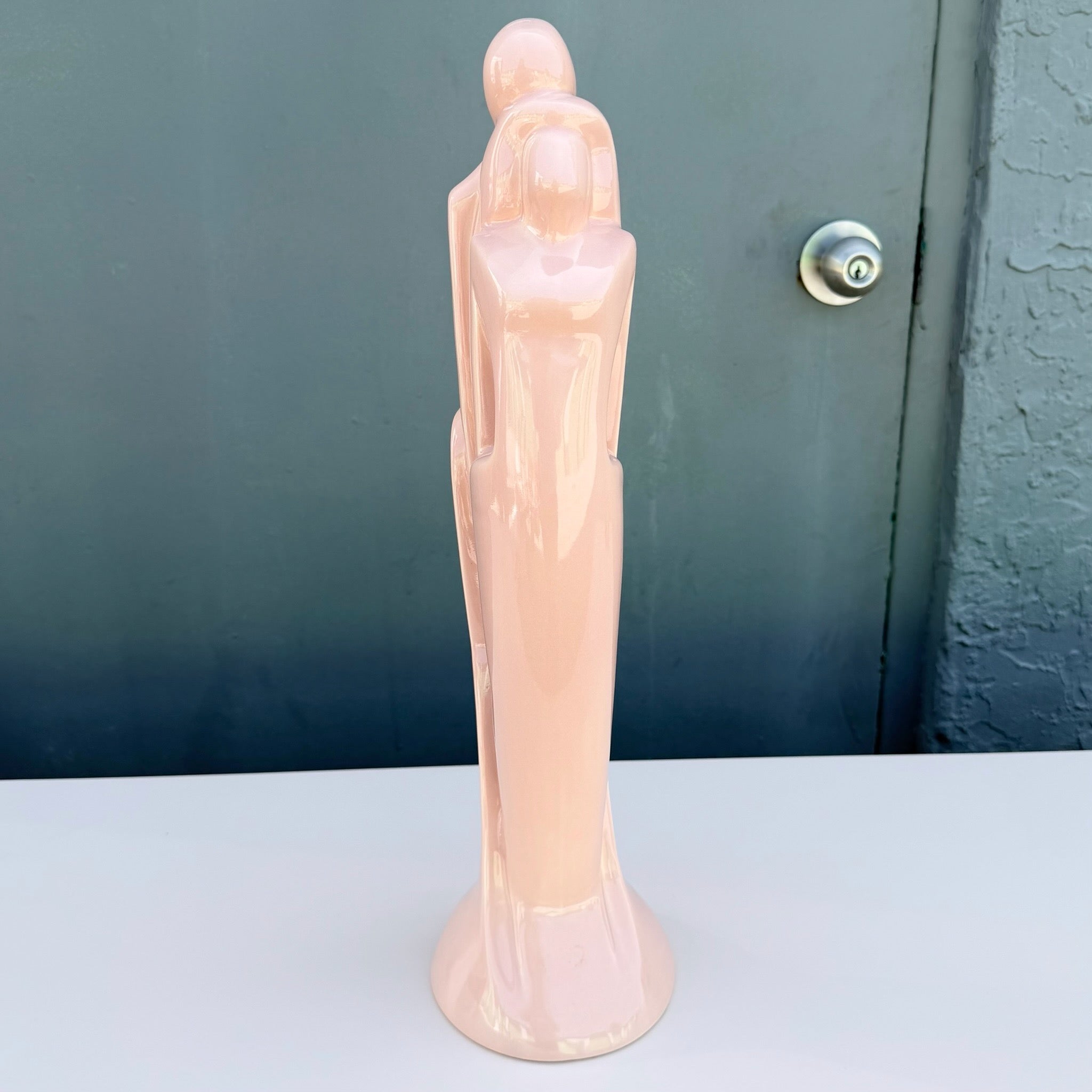 1980s Royal Haeger "Lovers" Pink Gloss Ceramic Statue Dolphin & Flamingo