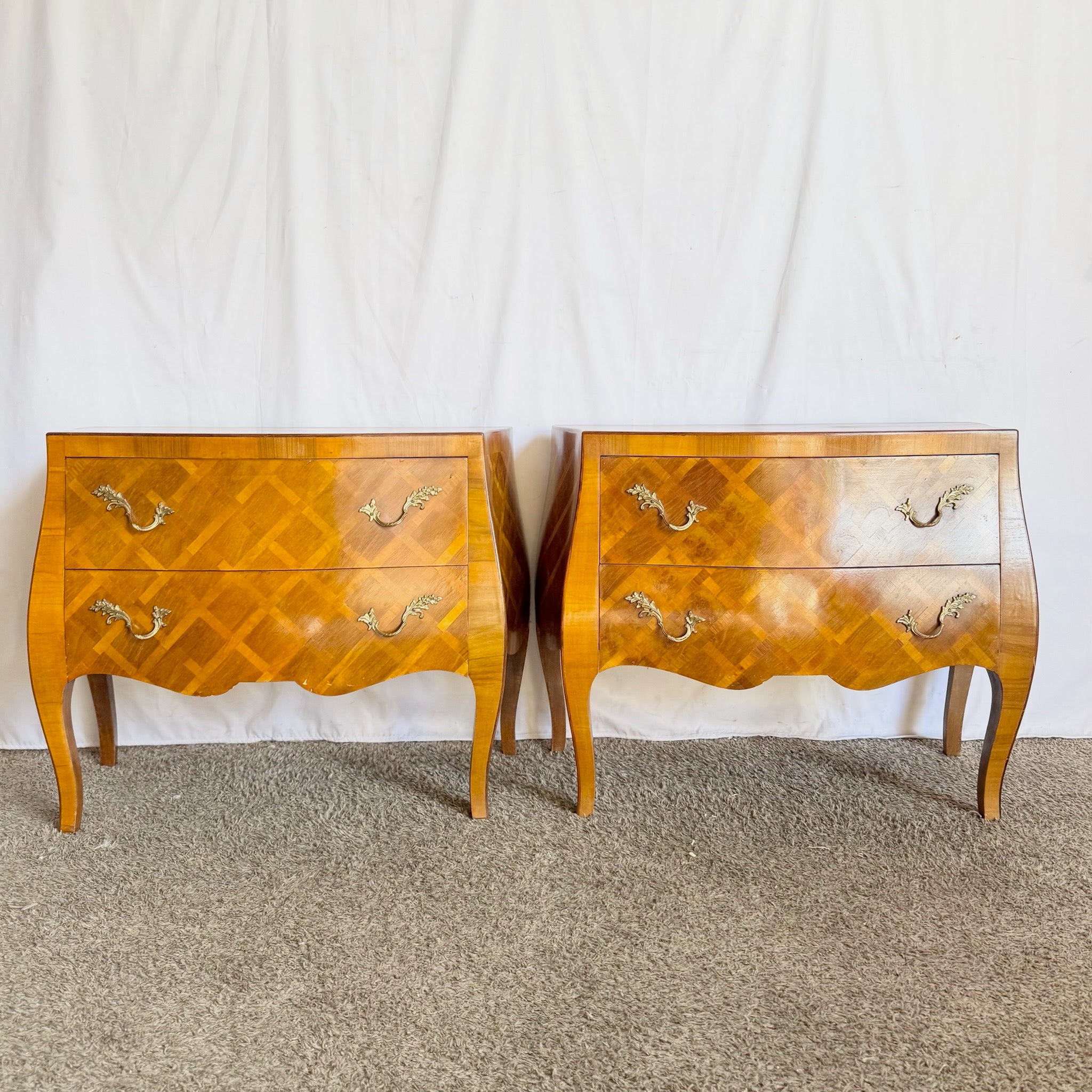 Vintage Italian Parquetry Nighstands/Commodes - A Pair