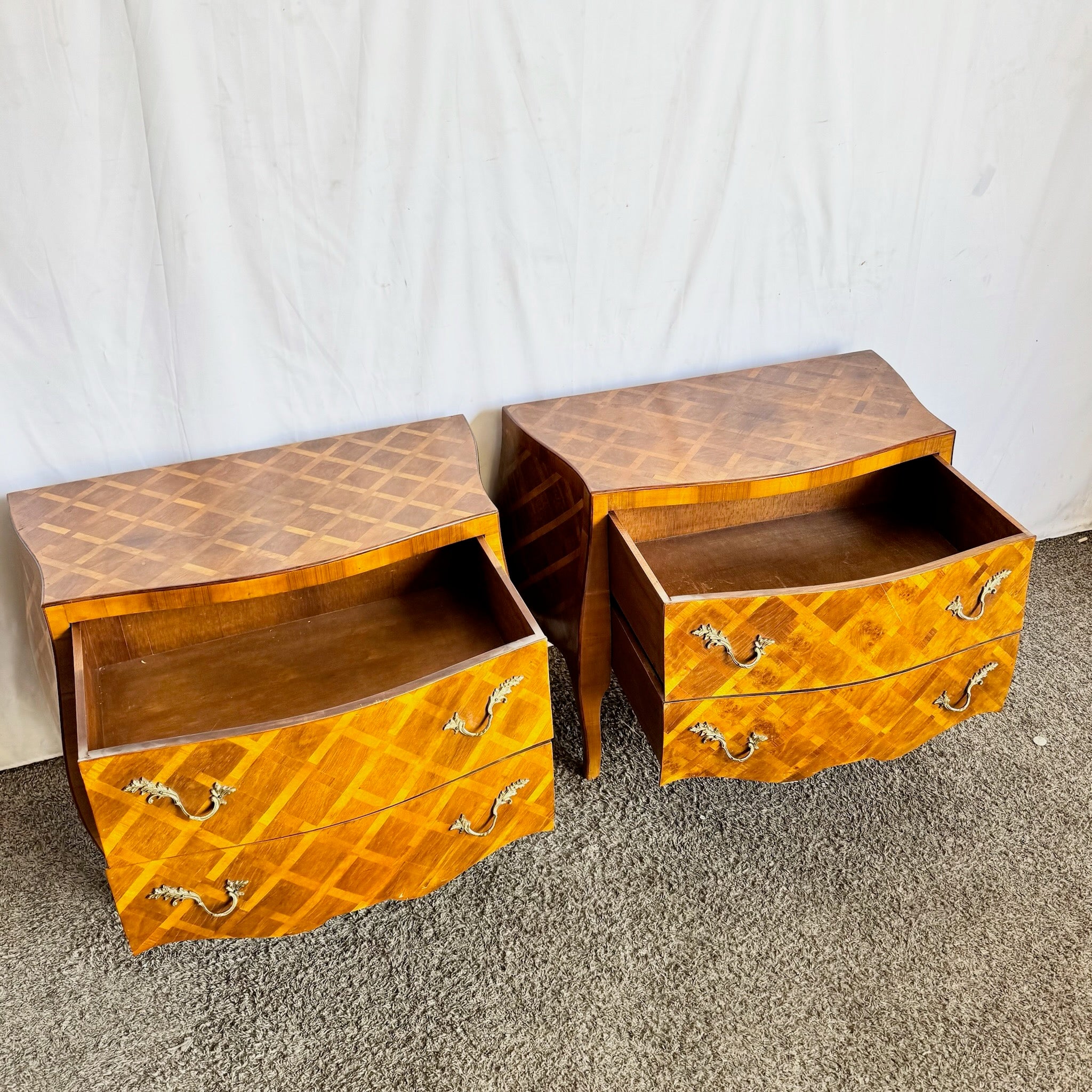 Vintage Italian Parquetry Nighstands/Commodes - A Pair