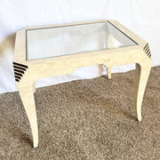 Postmodern Tessellated Stone and Brass Glass Top Side Table