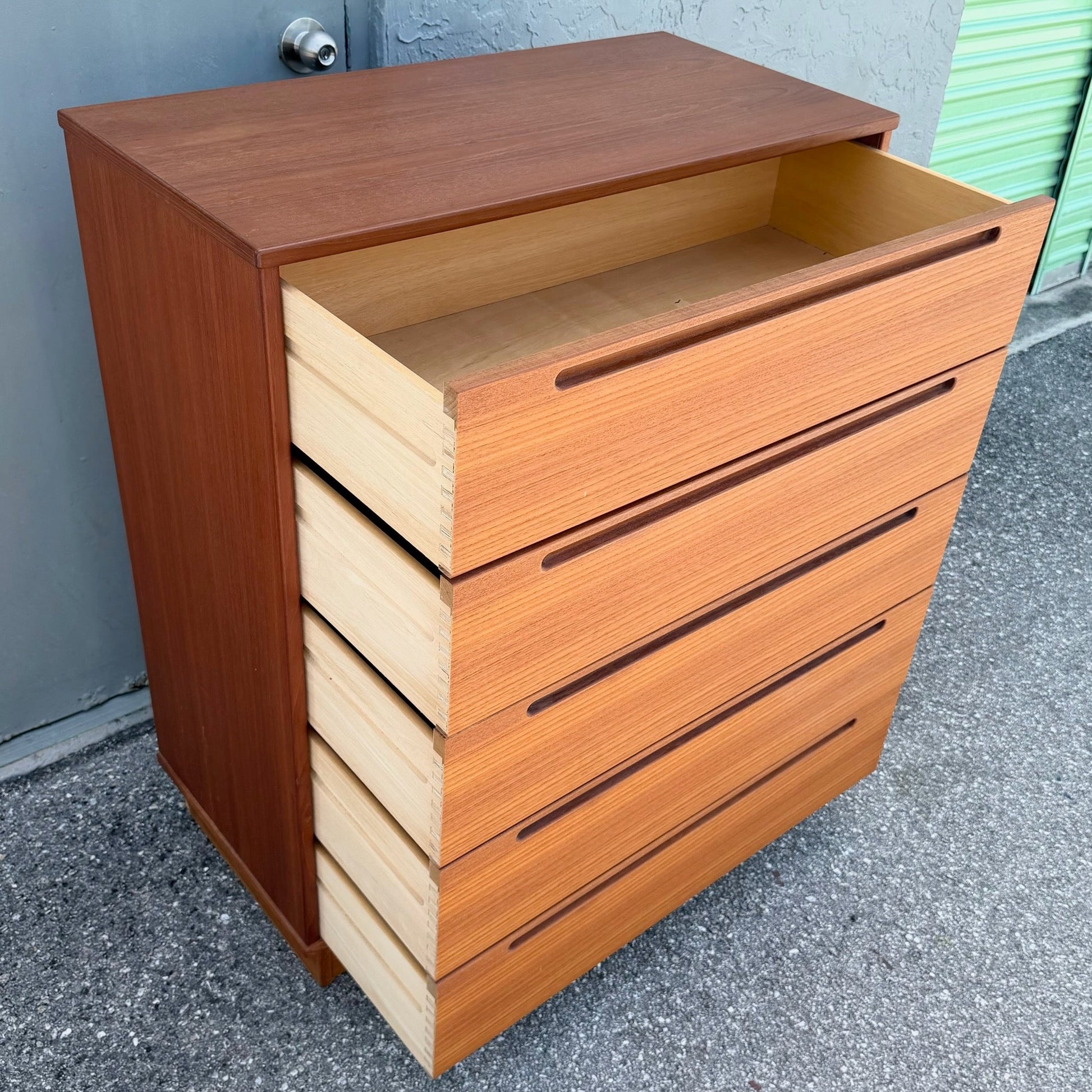 Danish Modern Teak Tallboy Dresser by Nils Jonsson for Tørring Møbelfabrik Dolphin & Flamingo