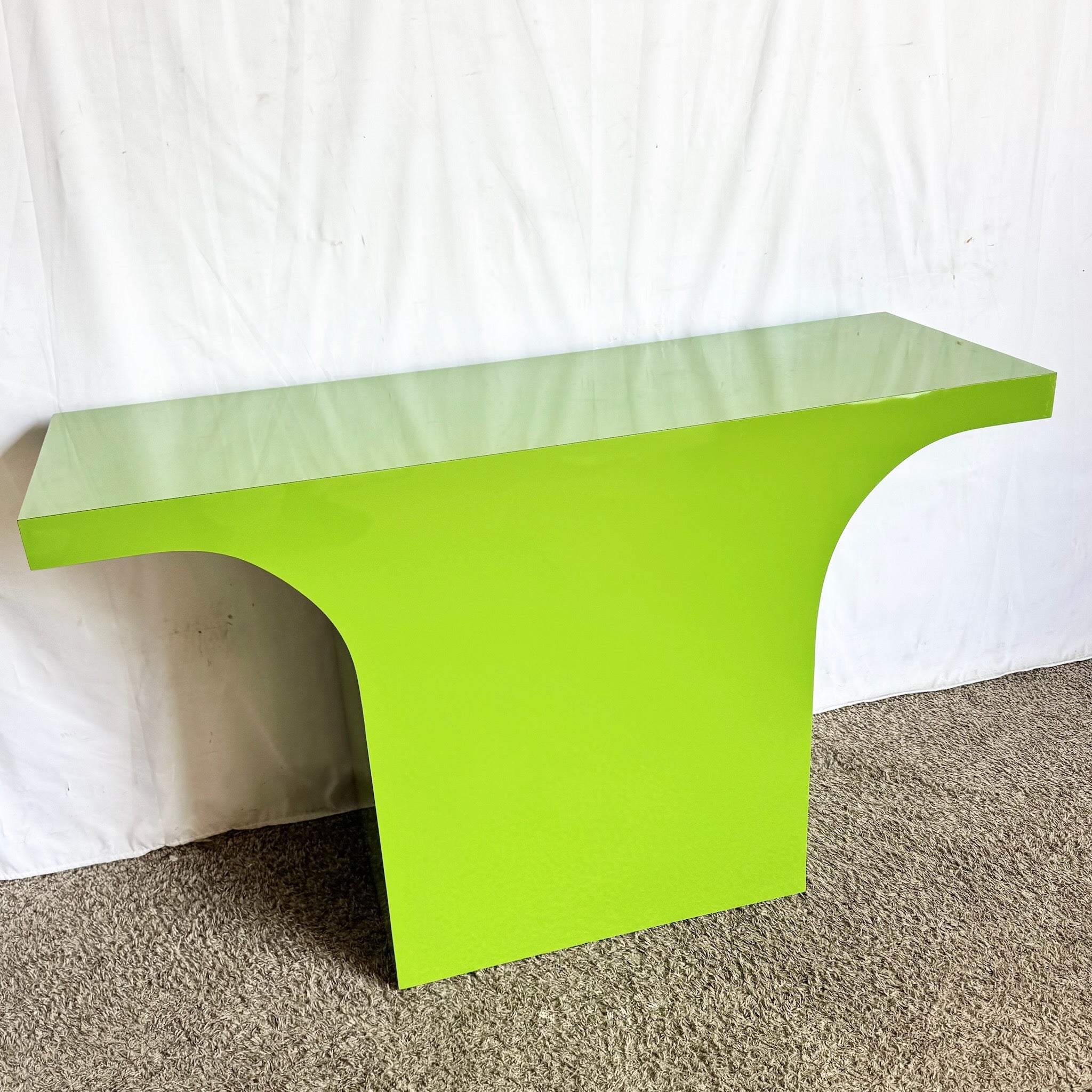 Postmodern Lime Green Lacquer Laminate Console Table