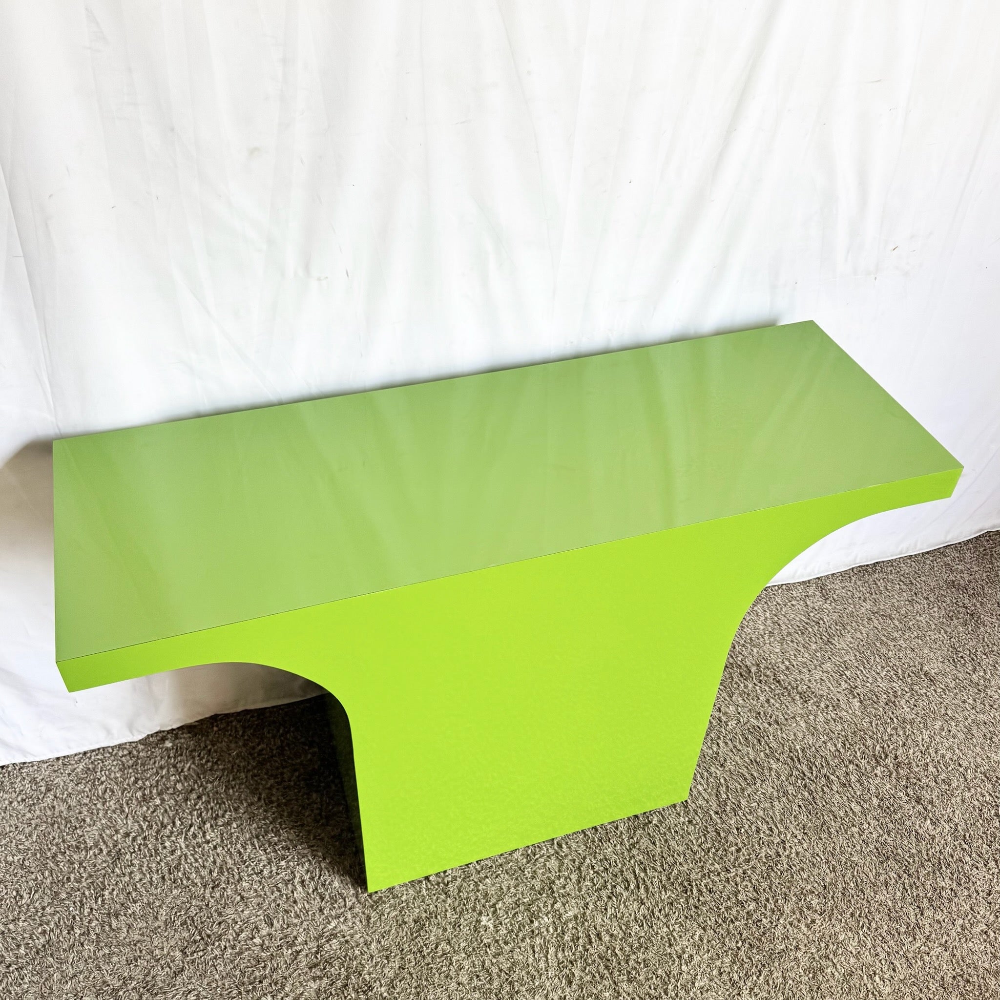 Postmodern Lime Green Lacquer Laminate Console Table