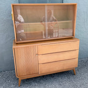 Heywood-Wakefield Mid-Century Maple Tambour Door Credenza and Hutch Dolphin & Flamingo