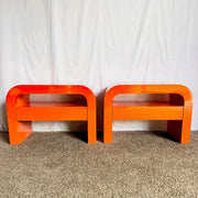 Postmodern Tangerine Orange Lacquer Laminate Waterfall Nightstands/Side Tables