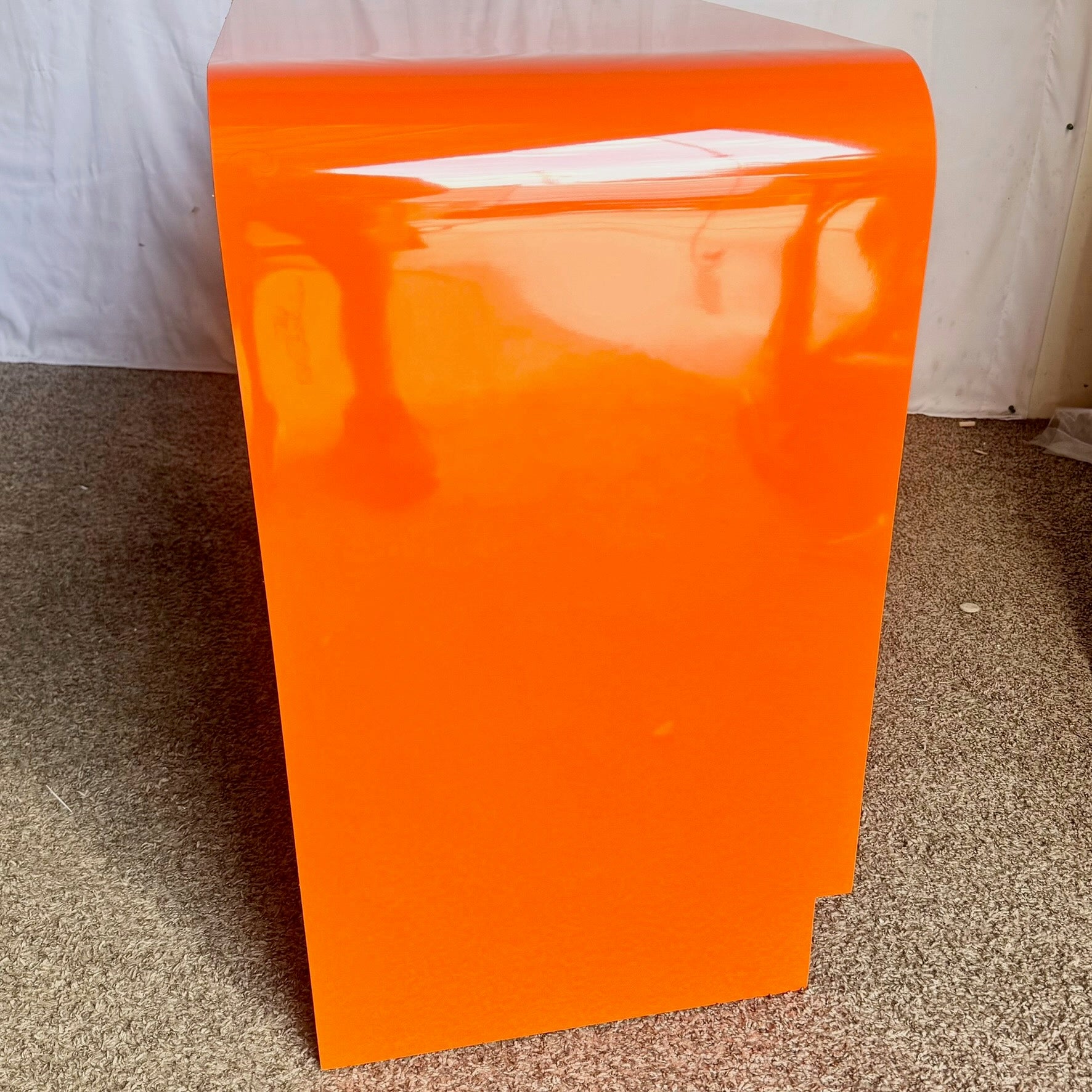 Postmodern Tangerine Orange Lacquer Laminate Waterfall Desk