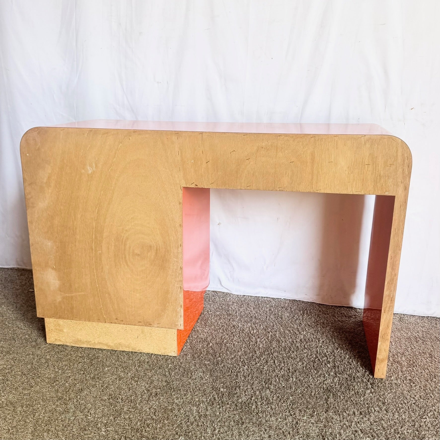Postmodern Tangerine Orange Lacquer Laminate Waterfall Desk