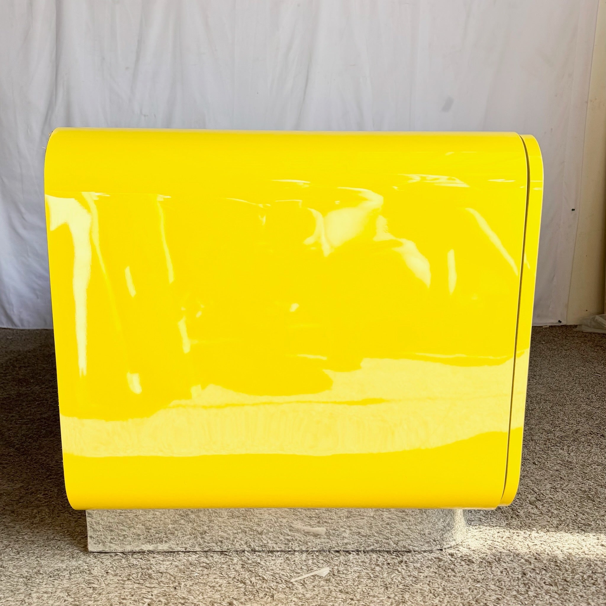 Postmodern Yellow Lacquer Laminate Low Credenza/Cabinet With Chrome Base