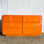 Postmodern Tangerine Orange Lacquer Laminate Waterfall Dresser