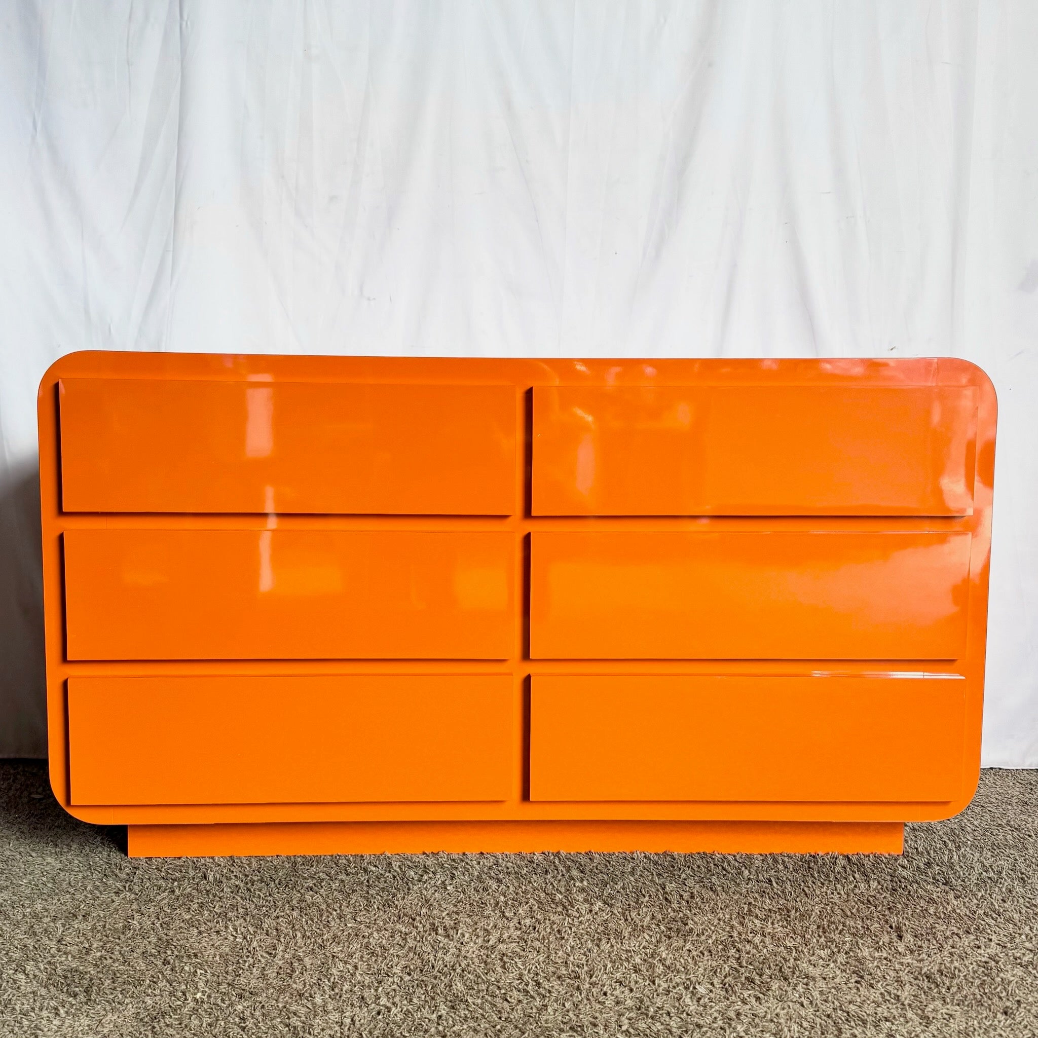 Postmodern Tangerine Orange Lacquer Laminate Waterfall Dresser