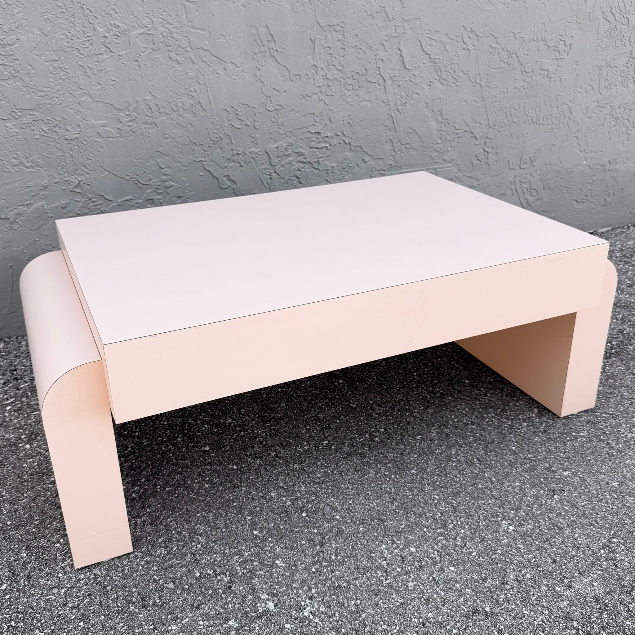 Postmodern Light Pink Laminate Floating Waterfall Coffee Table Dolphin & Flamingo