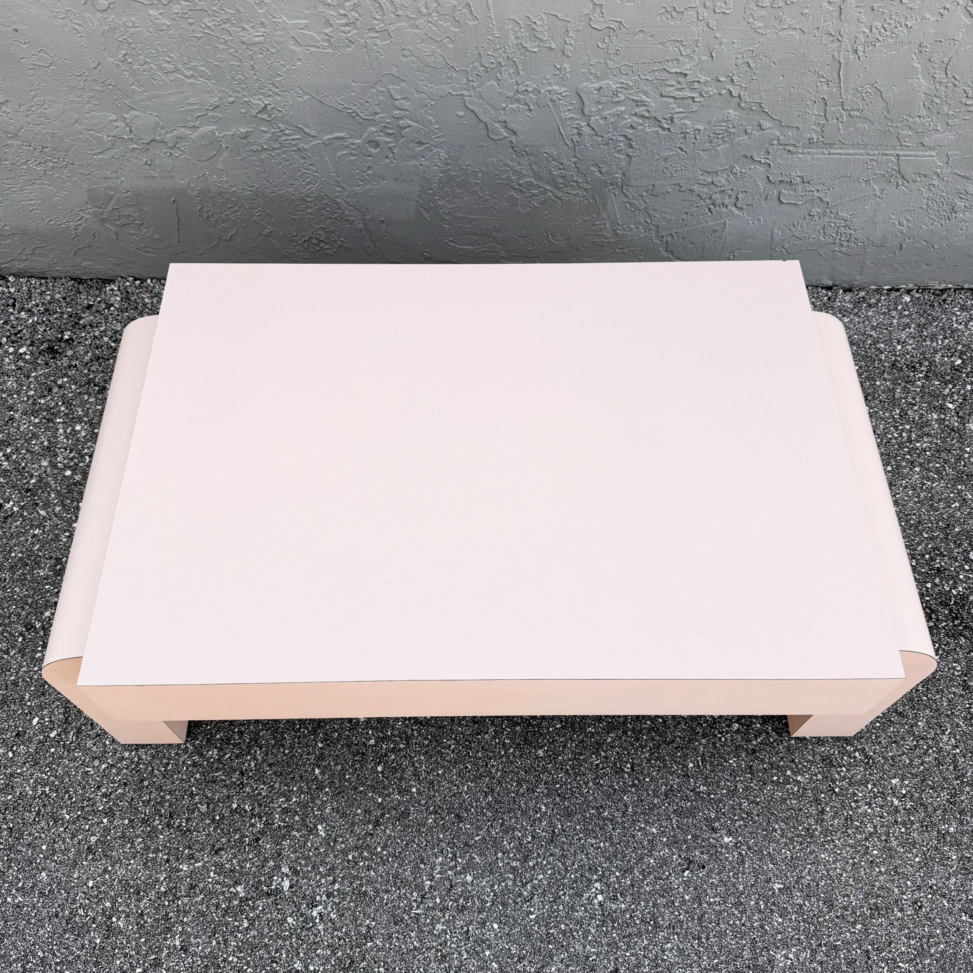 Postmodern Light Pink Laminate Floating Waterfall Coffee Table Dolphin & Flamingo